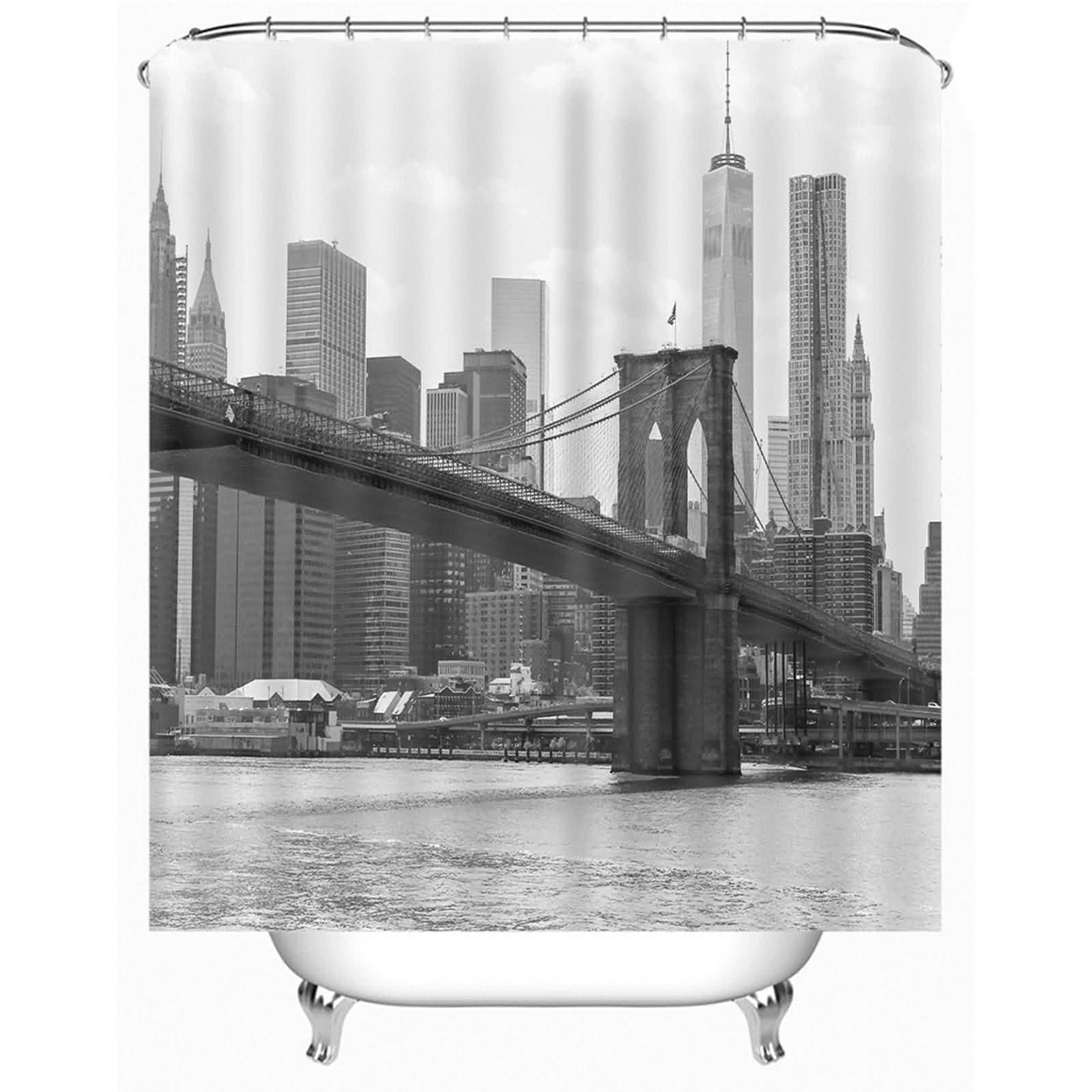 Rideau de douche lavable et imperméable en polyester gris à anneaux