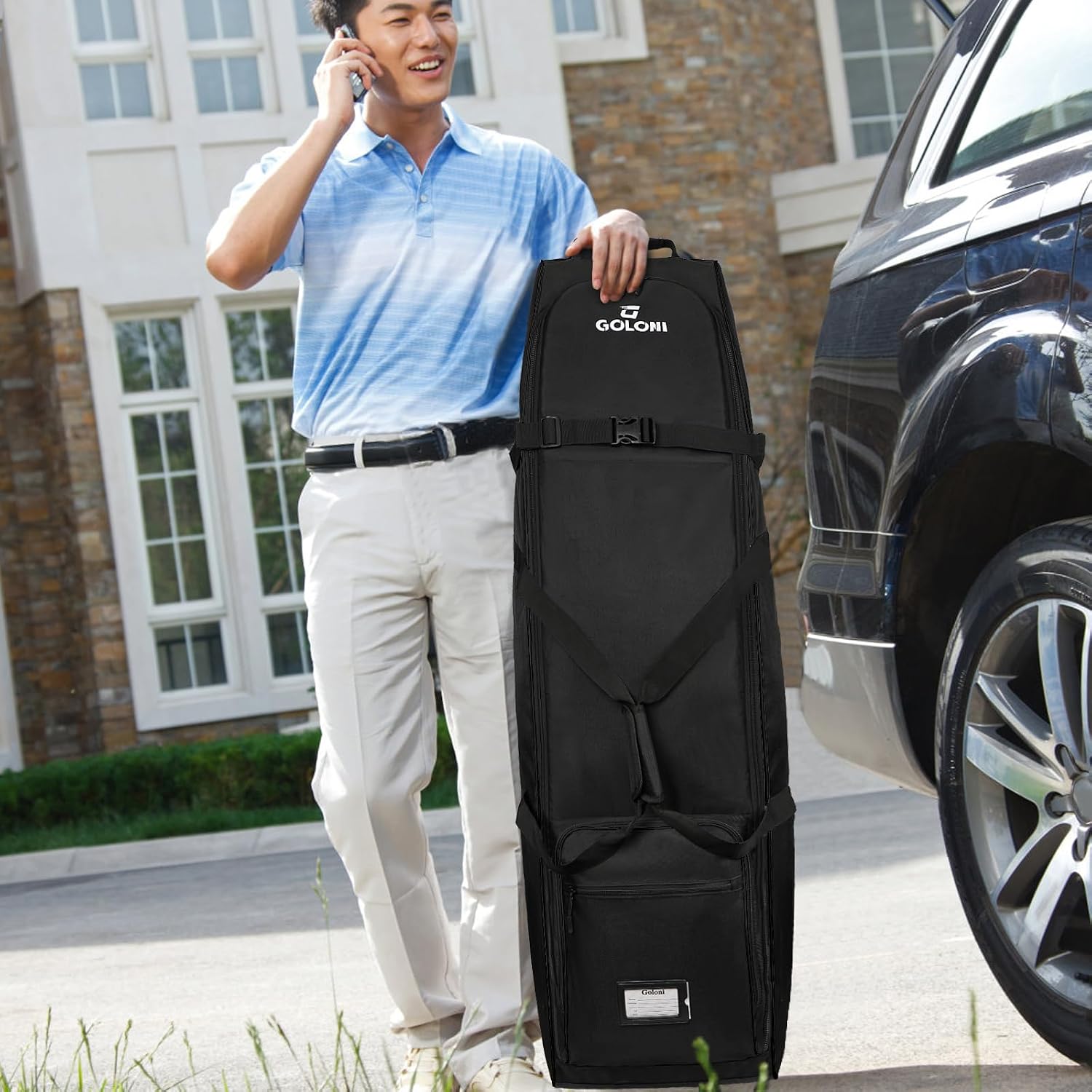 Goloni Golf Travel Bag with Wheels for Airlines, Heavy Duty Golf Club Travel Case, Water Resistant Golf Bag Cover for Air Travel, Portable Foldable Golf Luggage for Men Women