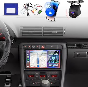 NHOPEEW [4+128G] Upgrade Radio for Audi A4 S4 RS4 2002-2008 9 inch Android Incell Touchscreen Stereo - Wireless Carplay and Android Auto, 5G/WiFi, GPS, BT 5.0 + Backup Camera + Upgrade Canbus