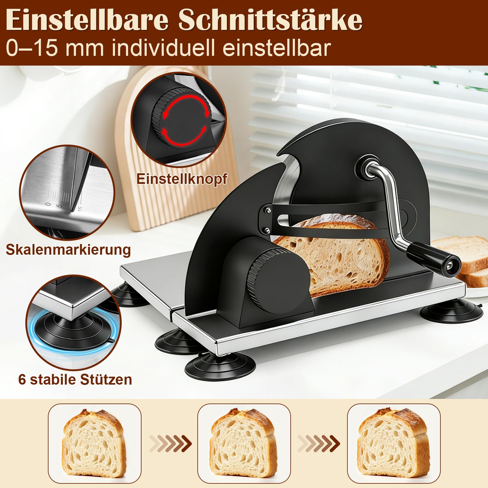 Manueller Brotschneider mit Edelstahlklinge, klappbar, für gleichmäßige Brotscheiben – Haushalt & Küche