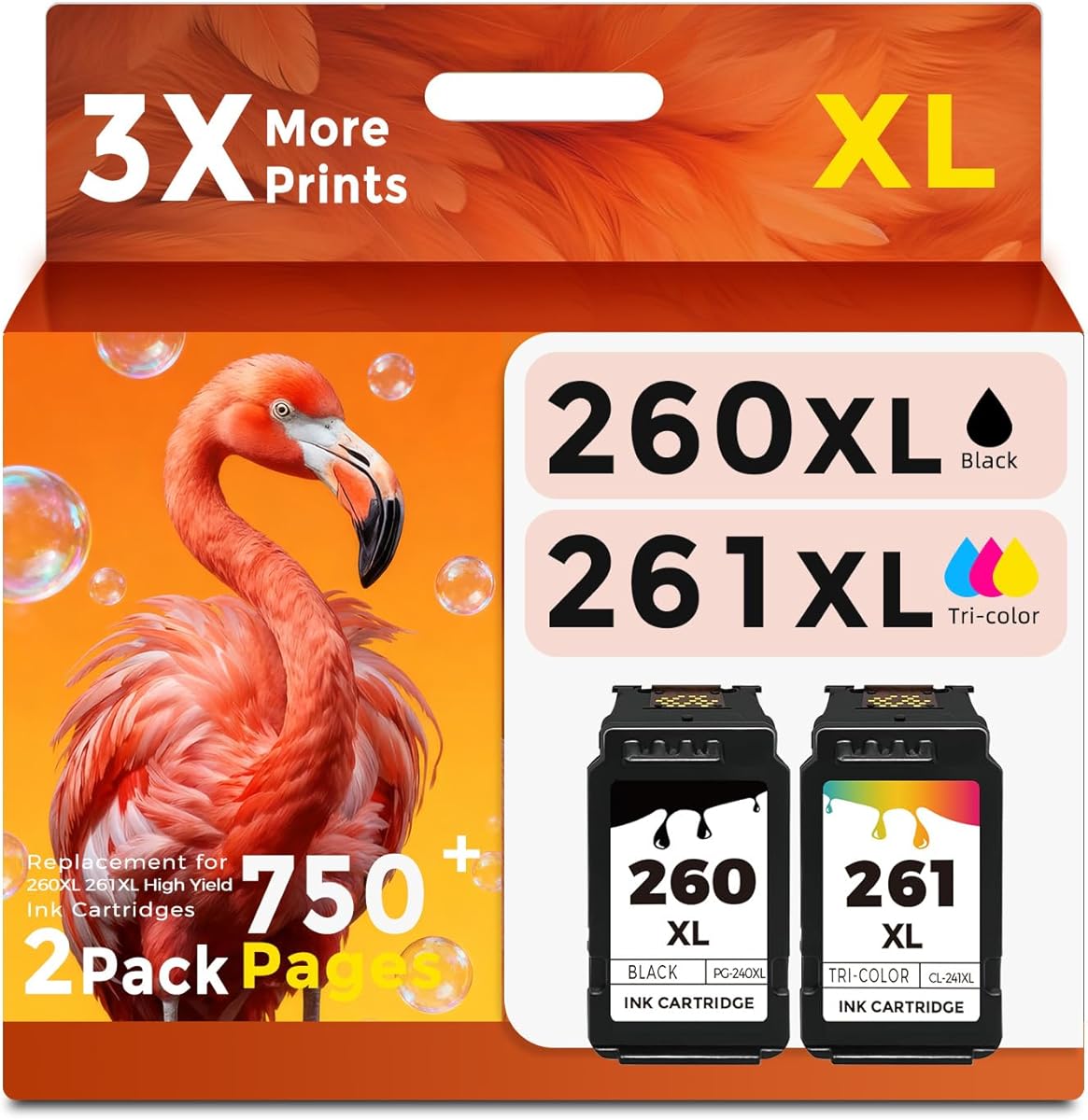 260XL 261XL PG-260 CL-261 XL Combo Pack to TS6400 TS6420a TR7020a Ink Cartridge Replacement for Canon PG260 CL261 XL PG260XL CL261XL (Black color,2-Pack) for TR7020 TR7022 TS6420 TS5300 TS5320 Printer