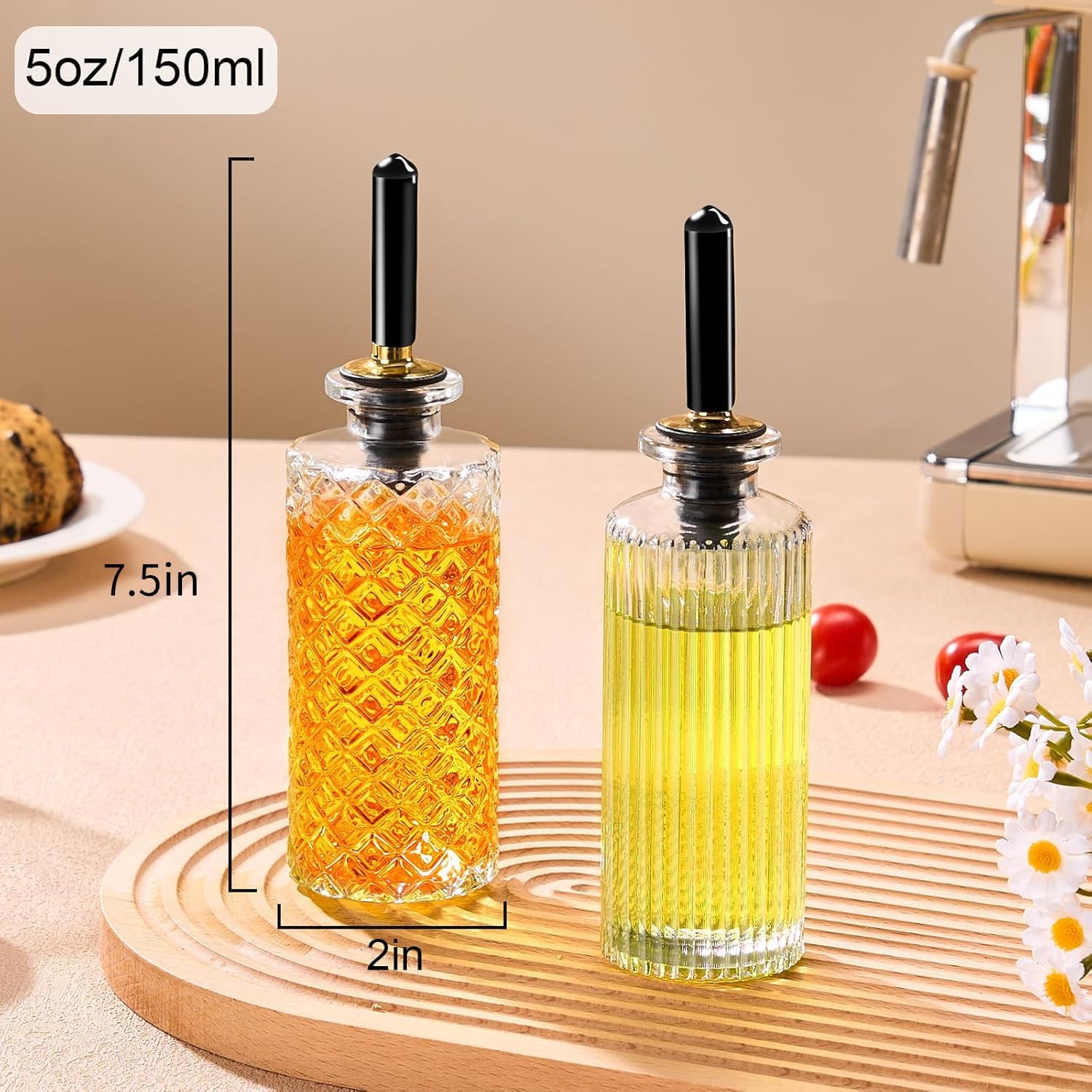 gegewawa Coffee Syrup Dispensers, 5 oz Glass Bottles with Spouts, 2 Pack
