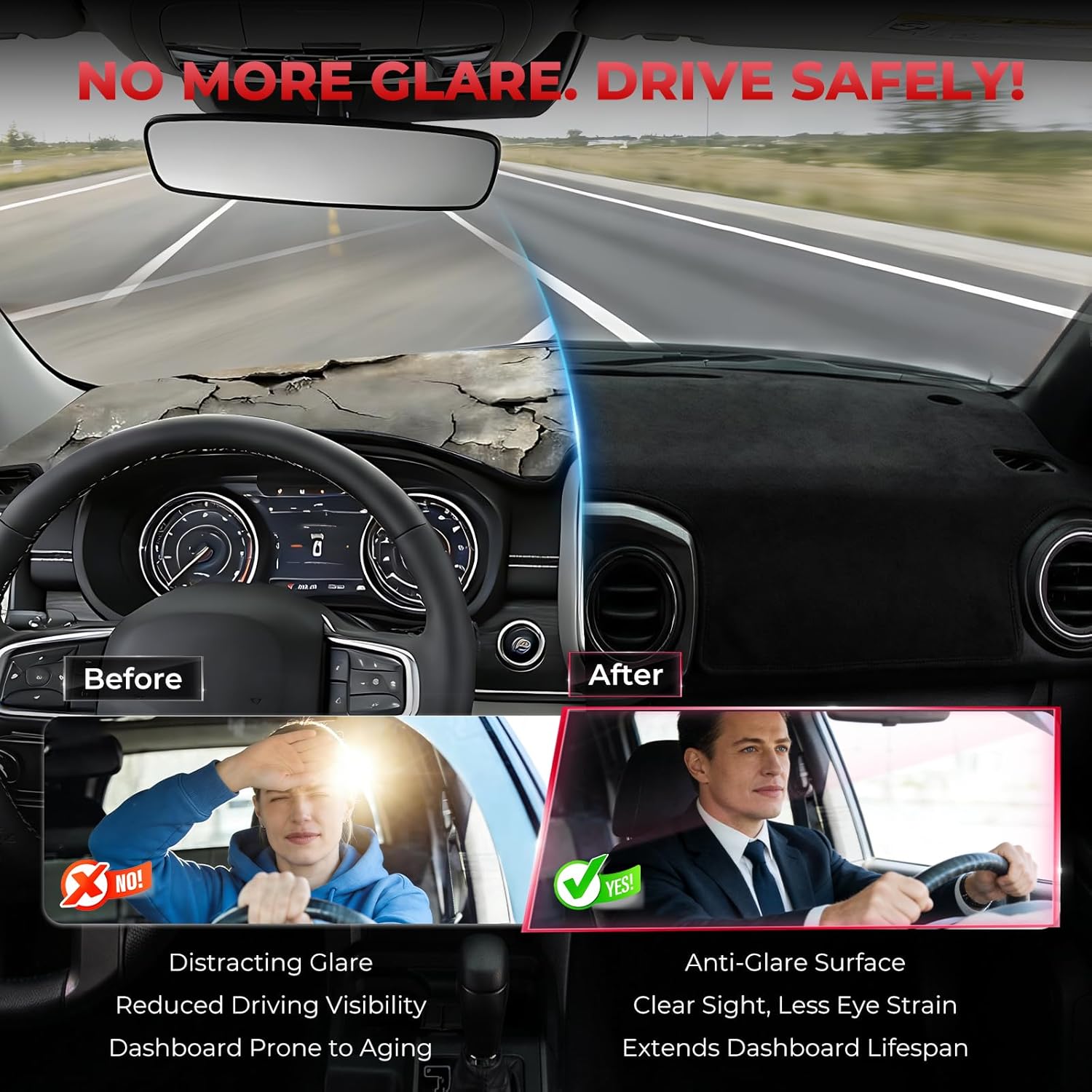 ACLONG Dashboard Cover Mat Fit for Toyota Tacoma 2016 2017 2018 2019 2020 2021 2022 2023 Flannel Non-Slip Dash Cover, Anti-Glare Sunshade UV Resistant Dashboard Protector Mat Pad