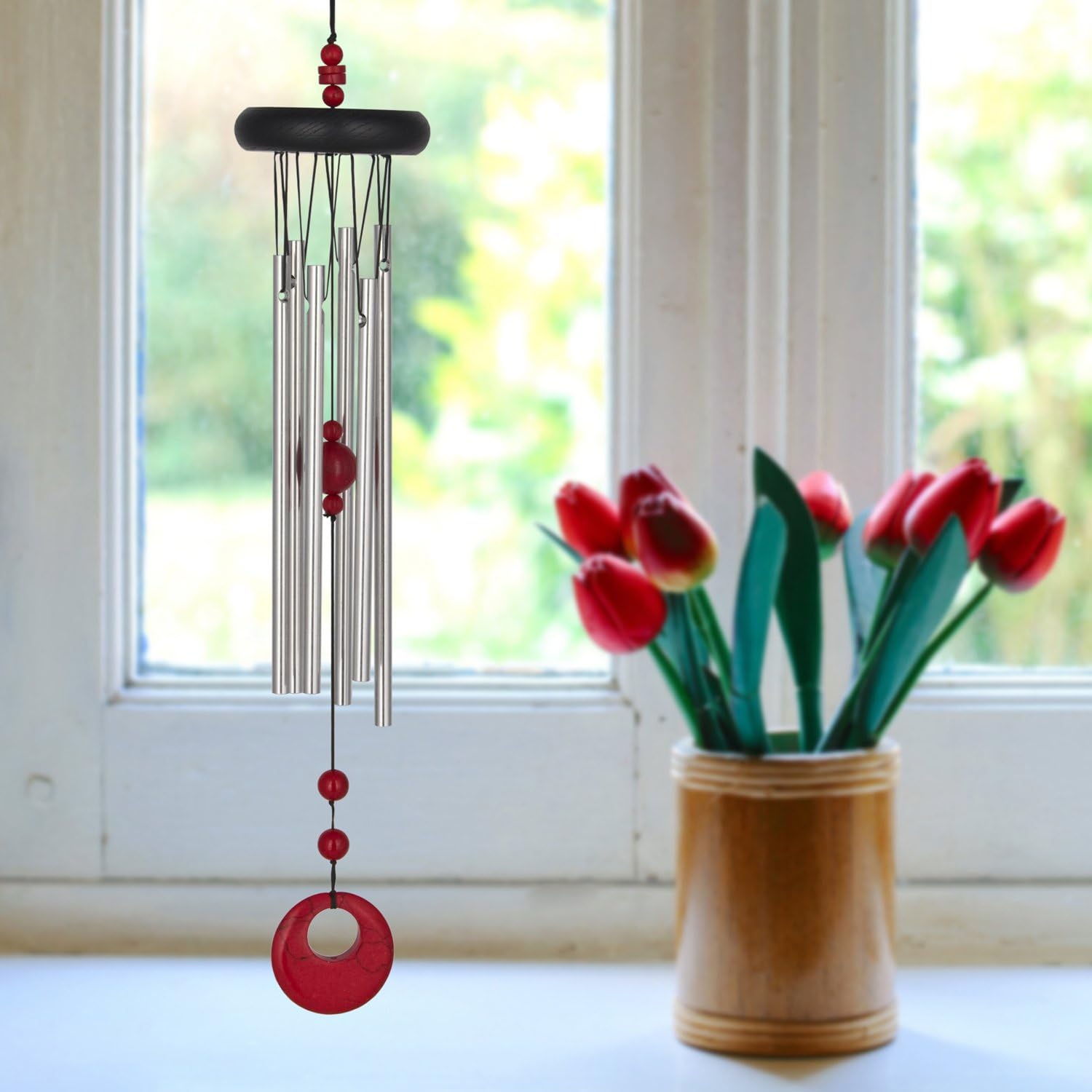 Woodstock Chimes Signature Collection, Woodstock Chakra Chime, 17'' Red Coral Eastern Energies Wind Chimes for Outdoor, Patio, Home or Garden Décor (CCR)