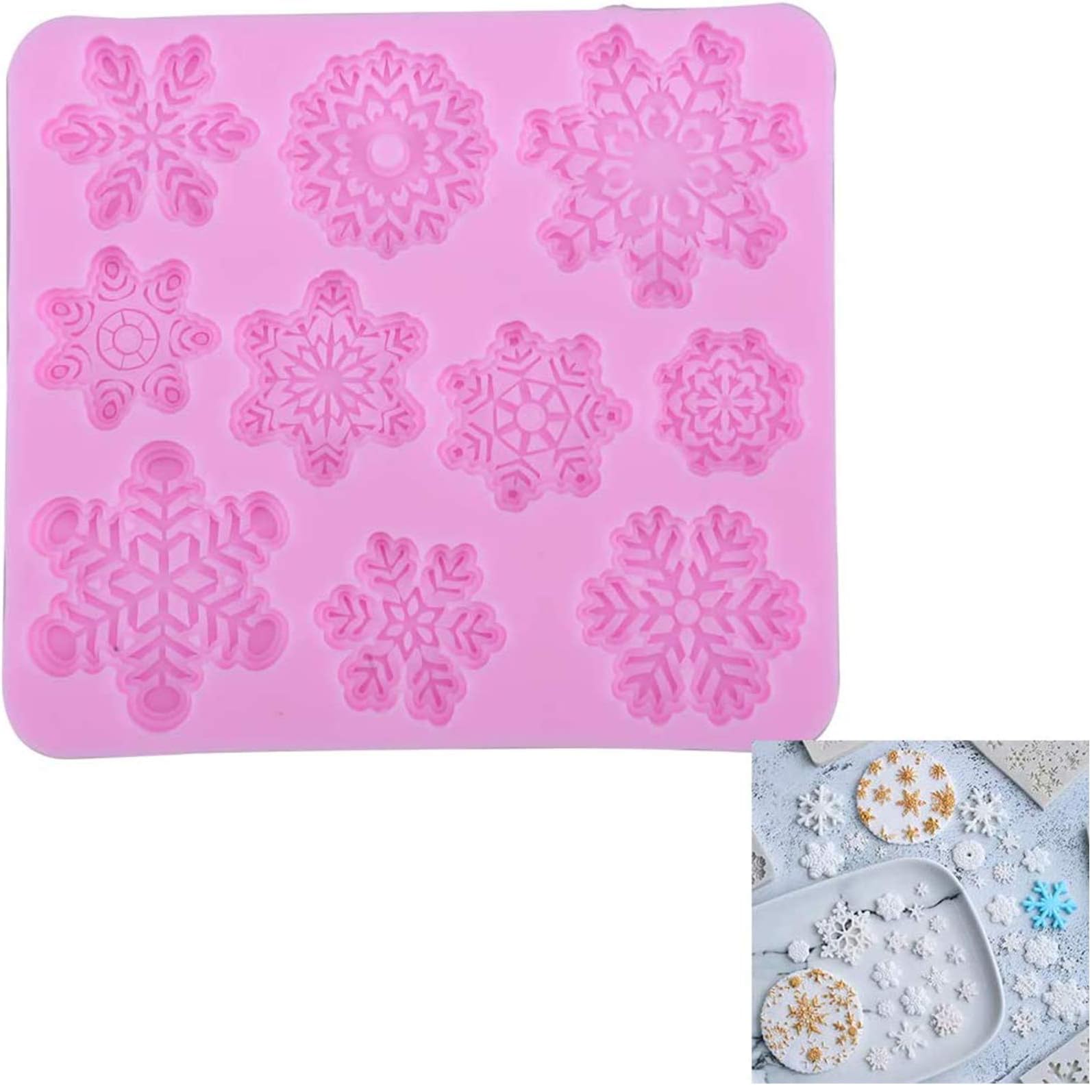 3D Snowflake Fondant Mold Silicone Mold for Cake Cupcake Decoration 10 Small Sizes