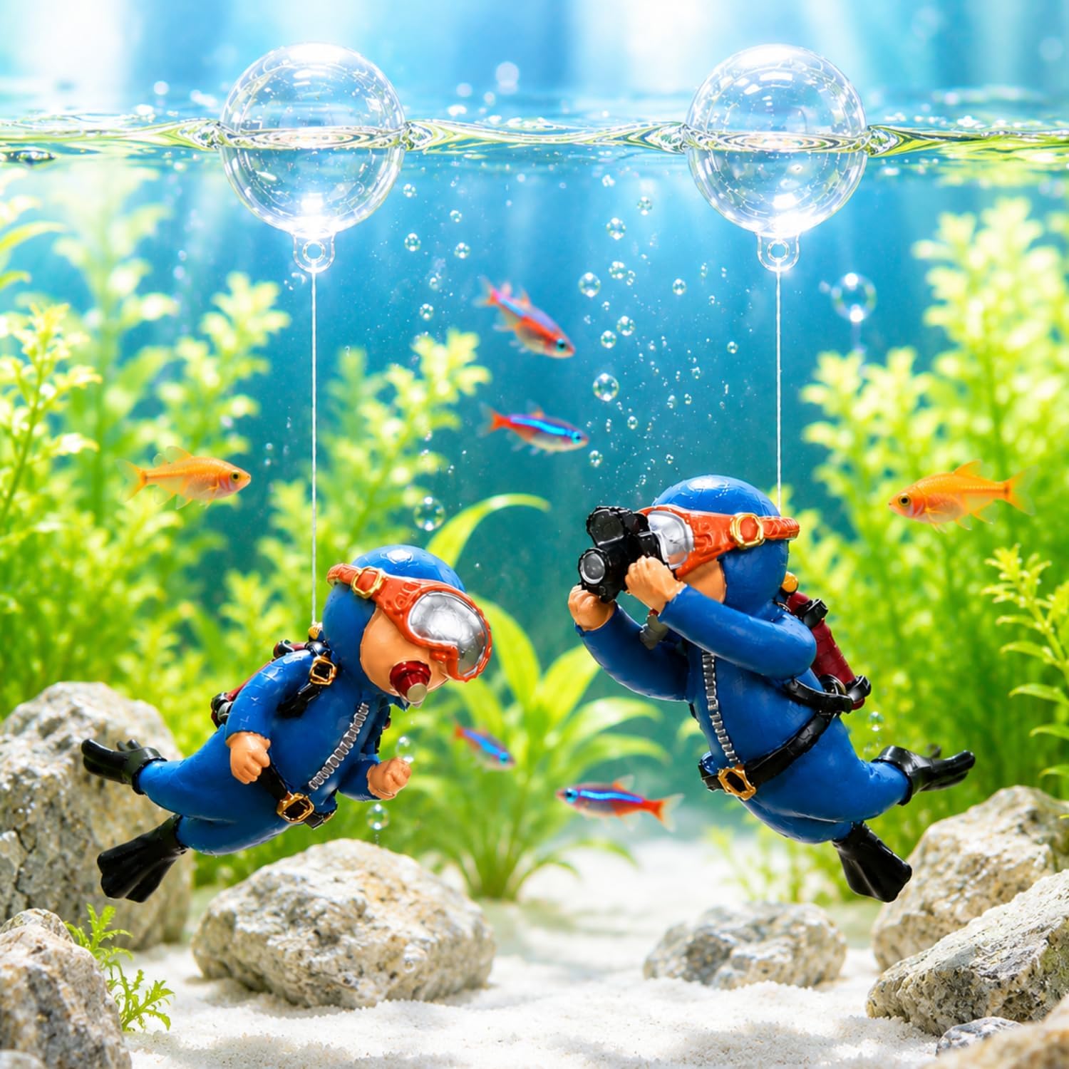 VAYINATO® 2 Piece (Blue) Floating Mini Cute Diver Aquarium Fish Tank Simulation Decoration Ornaments | Made with Eco Friendly Resin | No Harm to Fish By Petzlifeworld