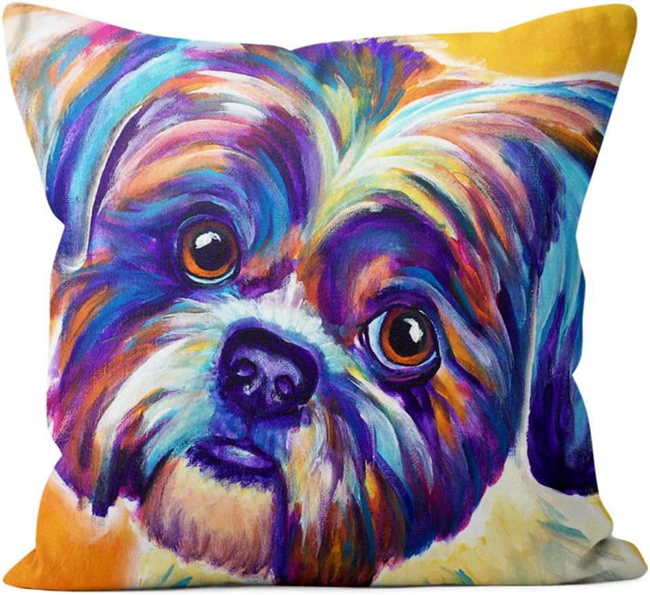 Shih Tzu Pillow Throw Pillow Couch Cushion Decorative Accent Pillowcase Case Cover Dog Lover Gift Pet Gifts Dogs Colorful Art (18 Inch X 18 Inch Pillow Cover)