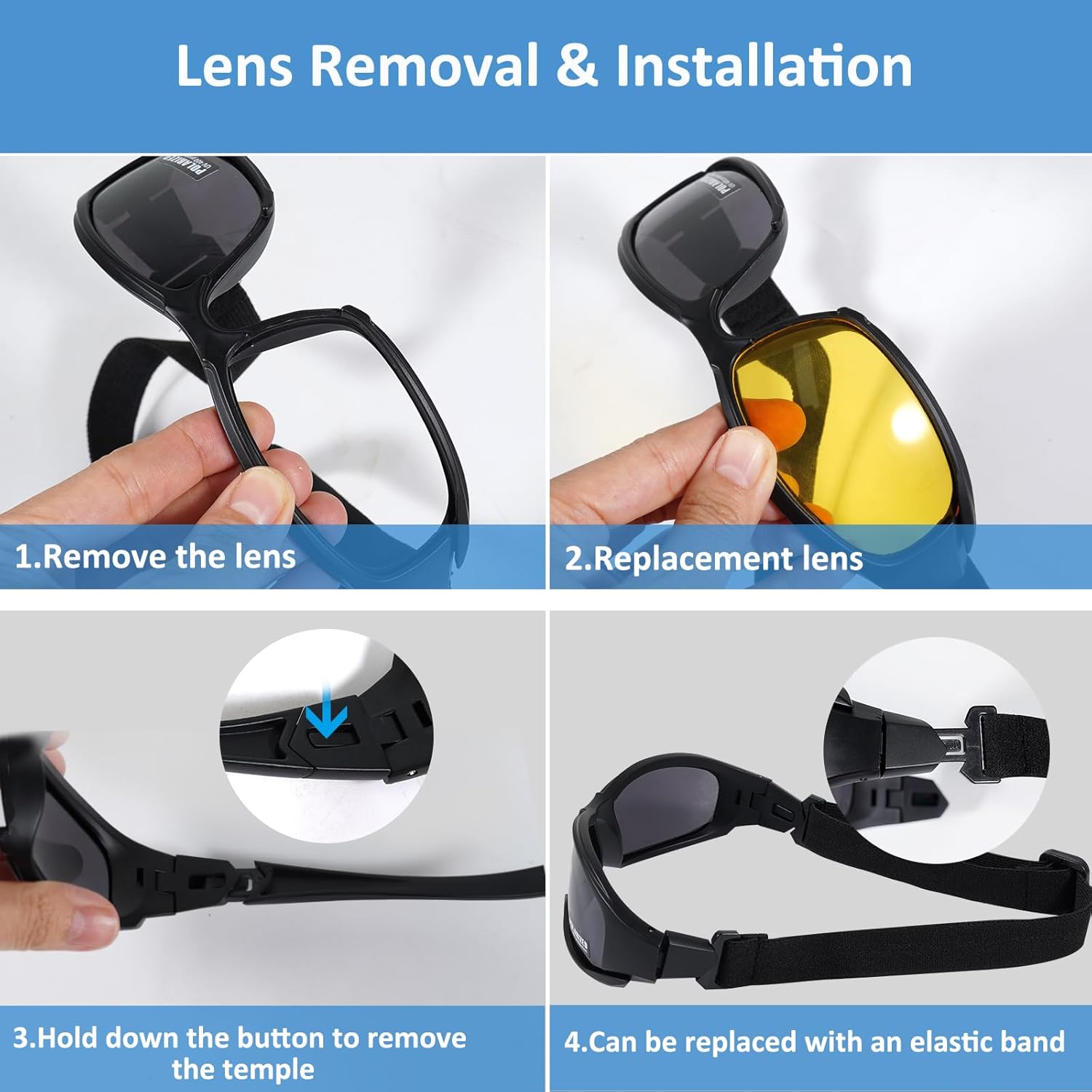 Unifizz X7 Army Sunglasses Military Tactical Goggles Polarized Lens Glasses Unisex Black with 4 Lens kit For Training