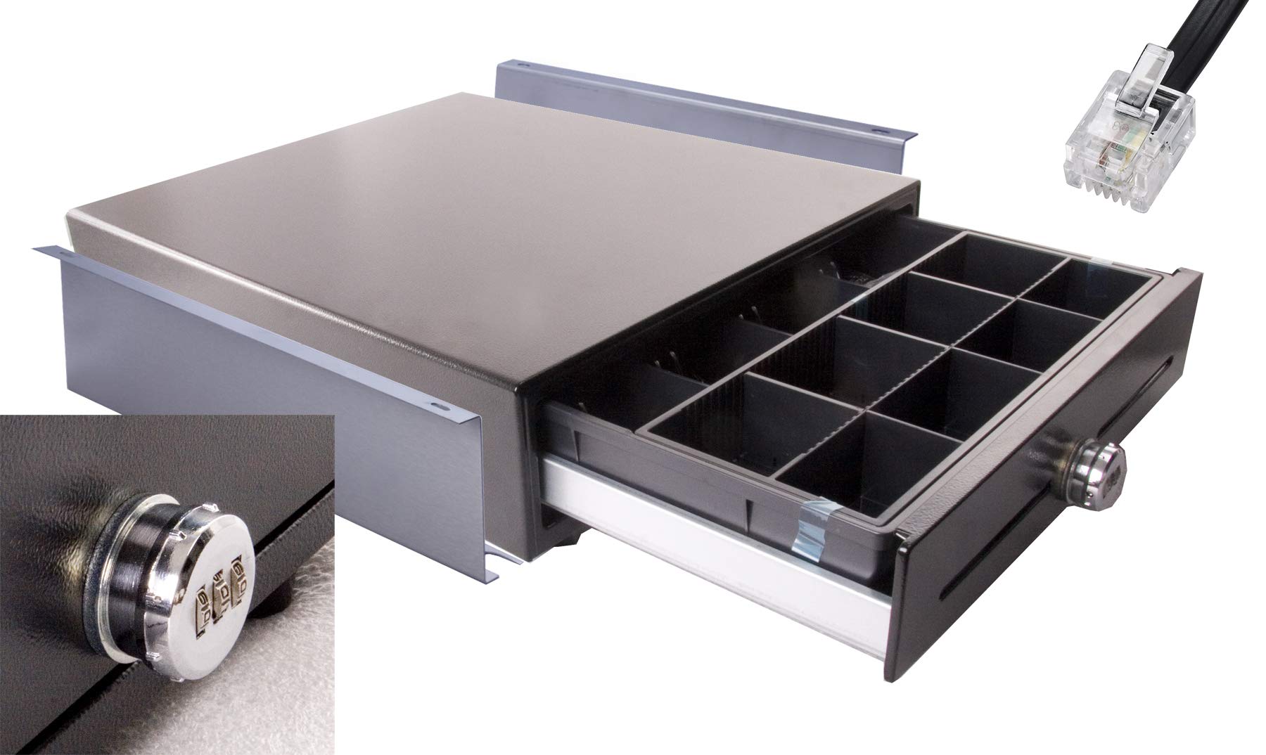 Kassenschublade iQCash330ZS-Un mit Zahlenschloss und Untertischhalterung, RJ11/RJ12 330x345x100 mm, Geldlade Geldschublade Kassenlade