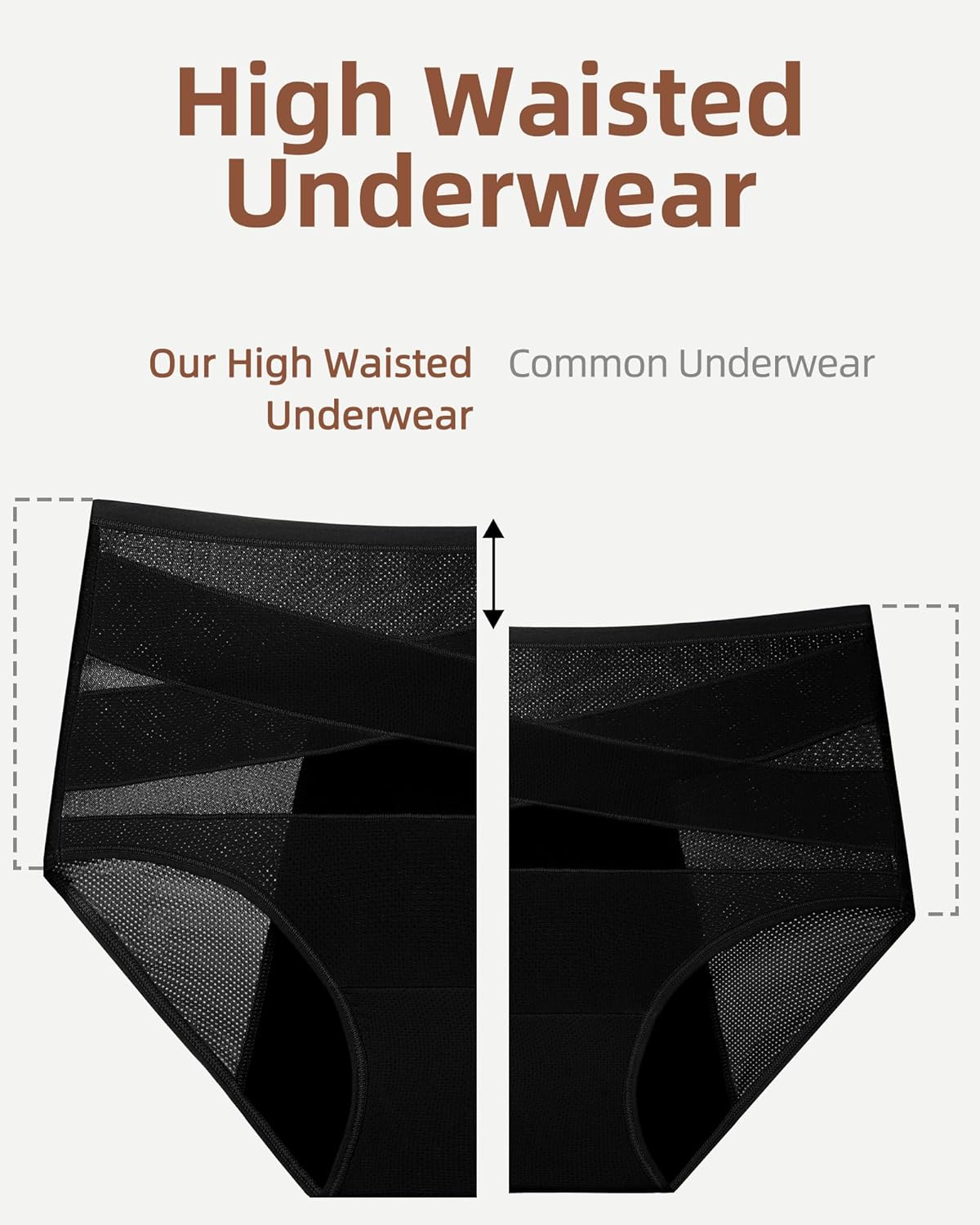 Women Period Underwear High Waisted Tummy Control Panties with Cross-Front Design Breathable Briefs Full Coverage - Image 4