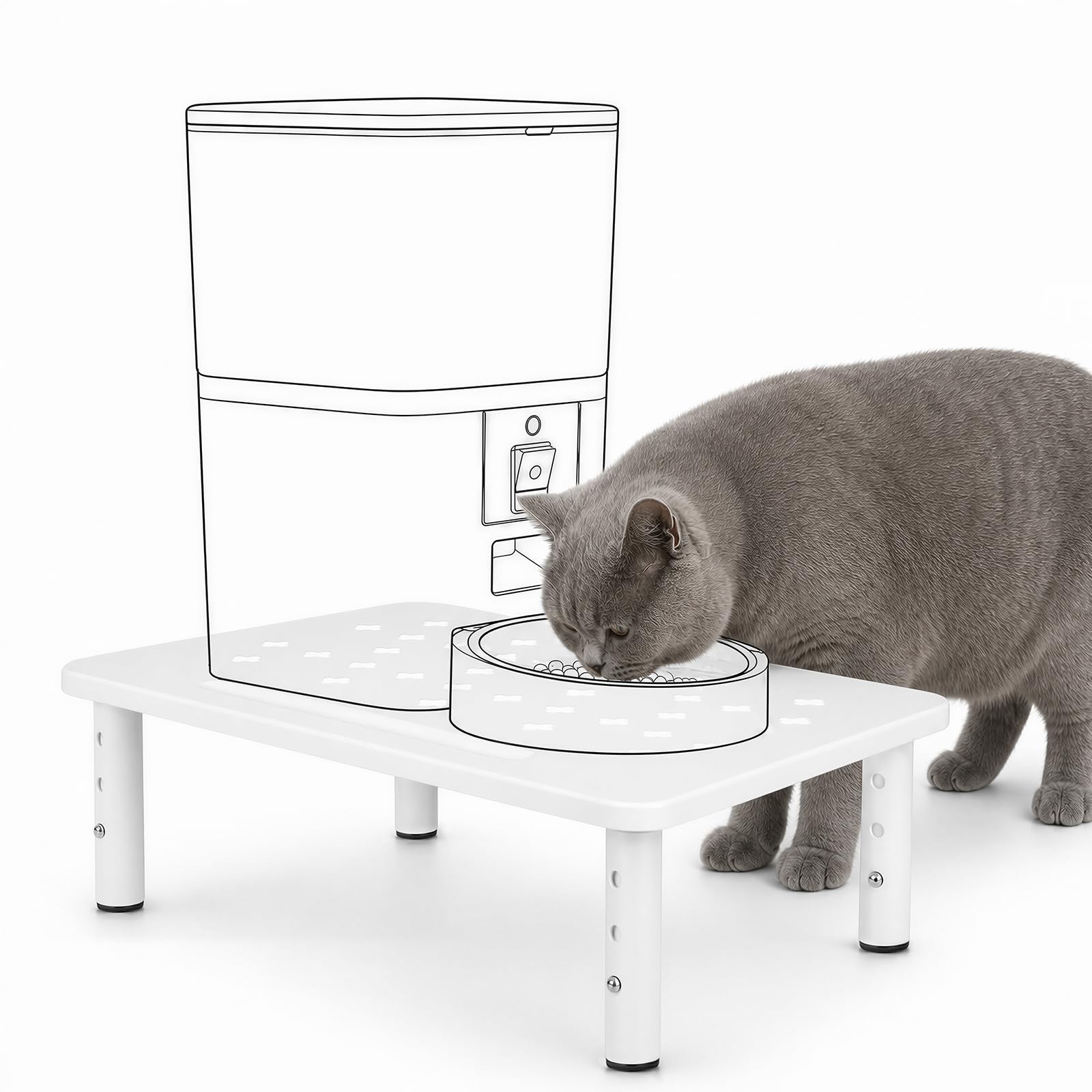PICK FOR LIFE Automatic Cat Feeder Elevated Stand, 3-level Adjustable