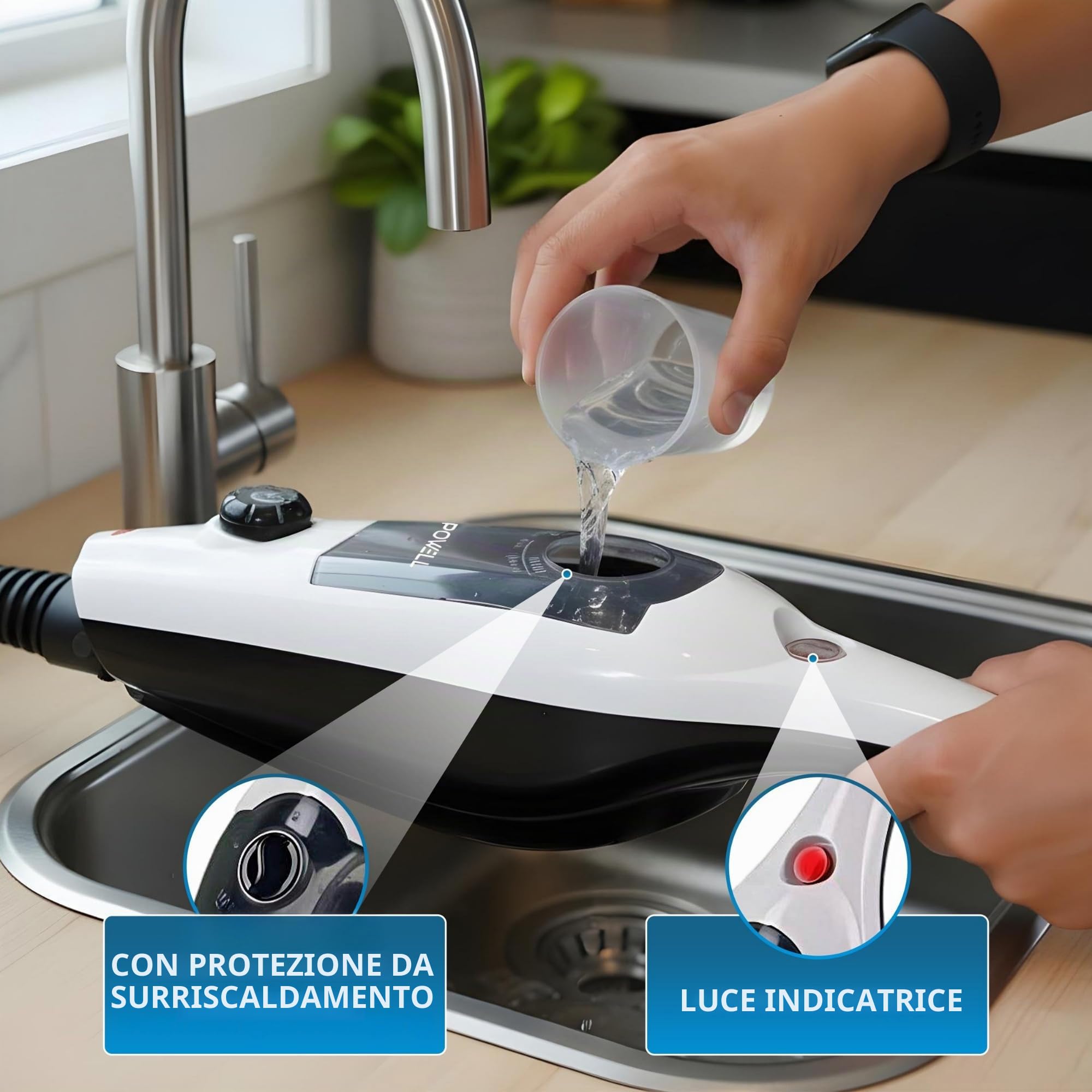 Powell Pulitore A Vapore - Macchina Per La Pulizia Multifunzionale 12 In 1 | Mop A Vapore Da 1300 W Per Pavimenti Duri, Tappeti, Tappezzeria | Pulitore Portatile Per Tappeti Senza Prodotti Chimici