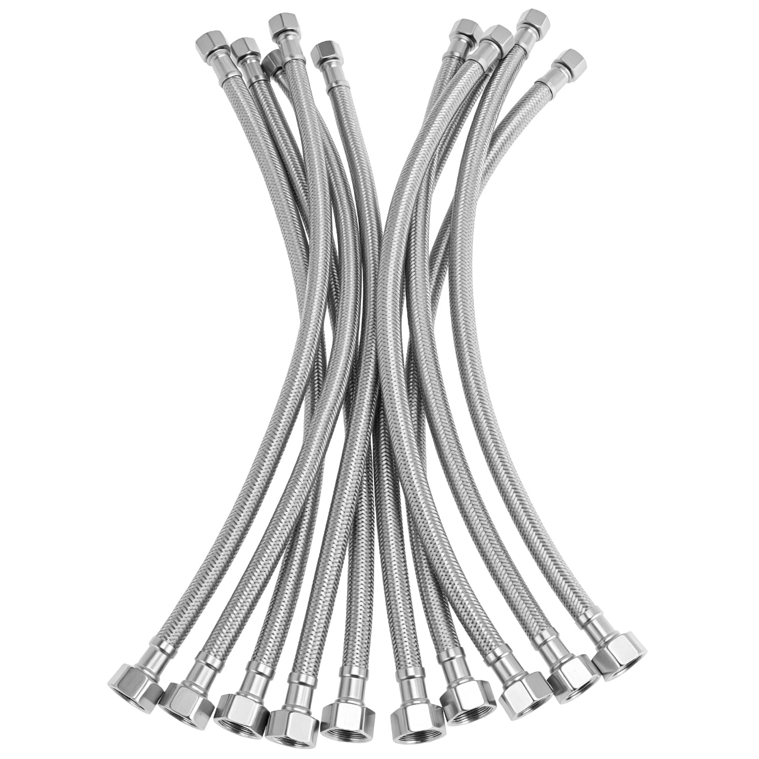 QWORK Tuyau de robinet de 40,6 cm, 10 lignes d'alimentation tressées en acier inoxydable, lignes d'alimentation de robinet, 40,6 x 0,95 cm Comp x 1,27 cm