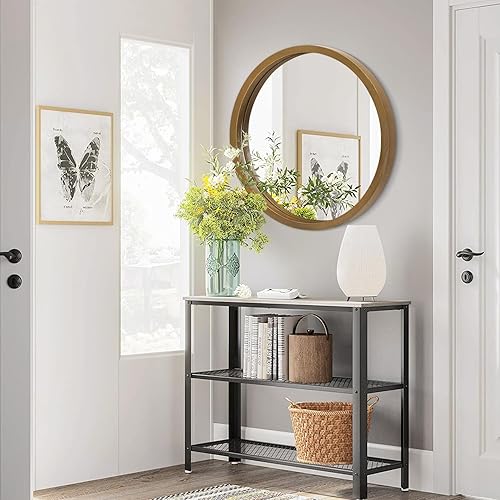 Miniatura 36 de JJUUYOU Espejo circular de pared redondo para baño, espejo de tocador marrón rústico, pequeño círculo decorativo para pared, marco de madera, espejo