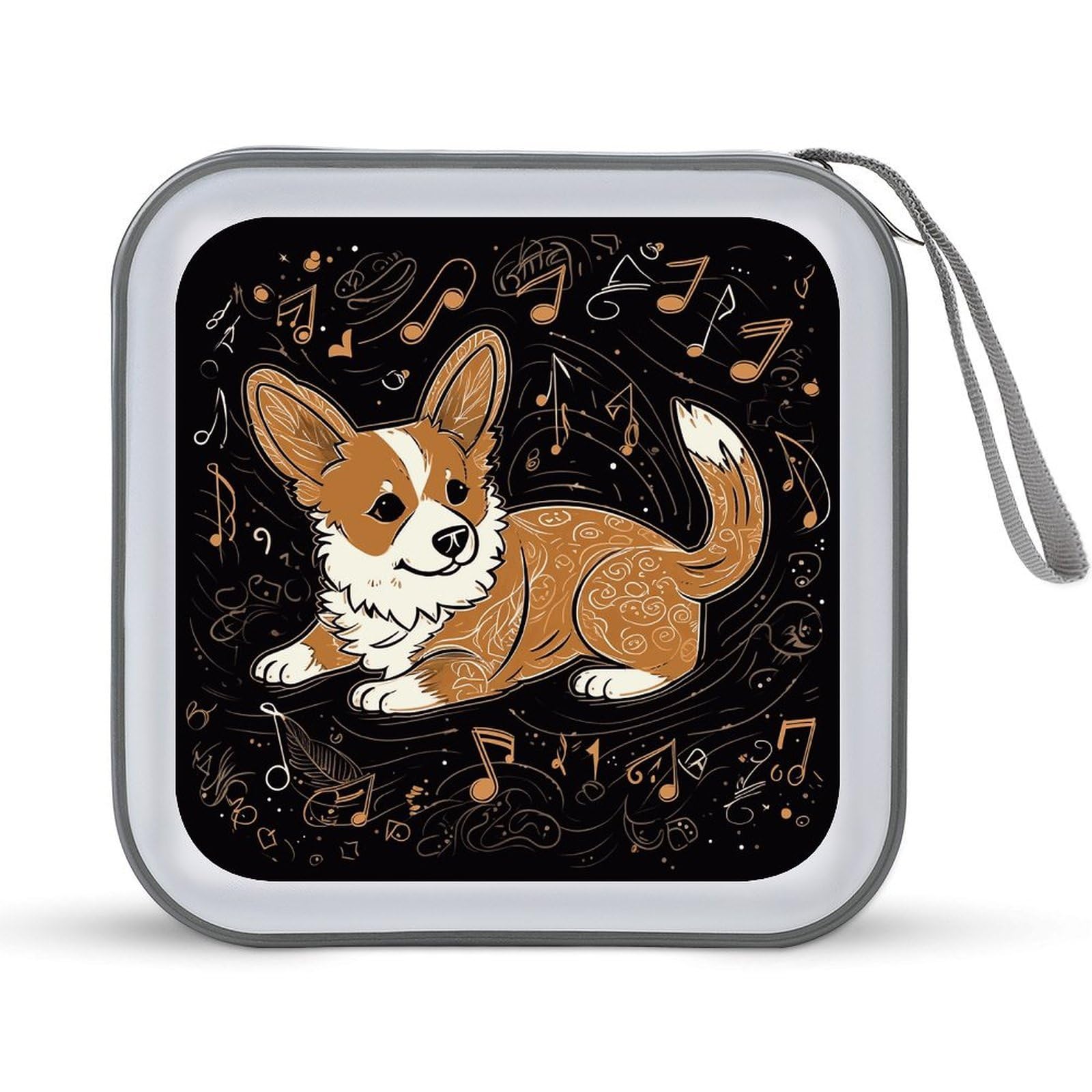 JTREHY Corgi Who Loves Music CD Case 40 Capacity CD/DVD Case Holder Disc Storage Organizer Wallet Bag Portable Zipper CD Case Holder for Car Home Office Travel
