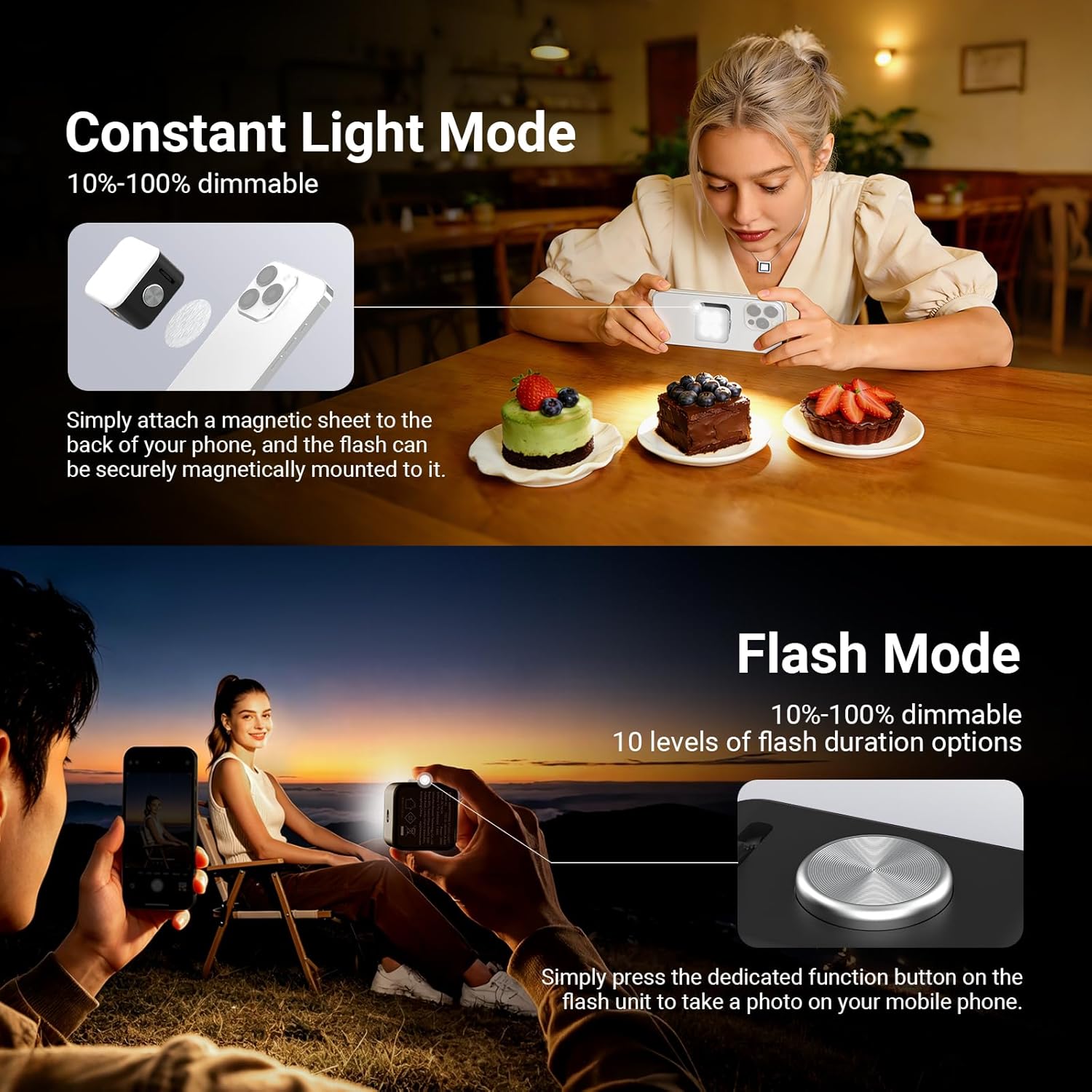 NEEWER BASICS Magnetic Phone Flash Speedlite & Selfie Light Compatible with iPhone Samsung Android, 18Ws GN12 Equivalent 700mAh Mini LED Ring Fill Lighting with Display for Photo & Video Recording, N1