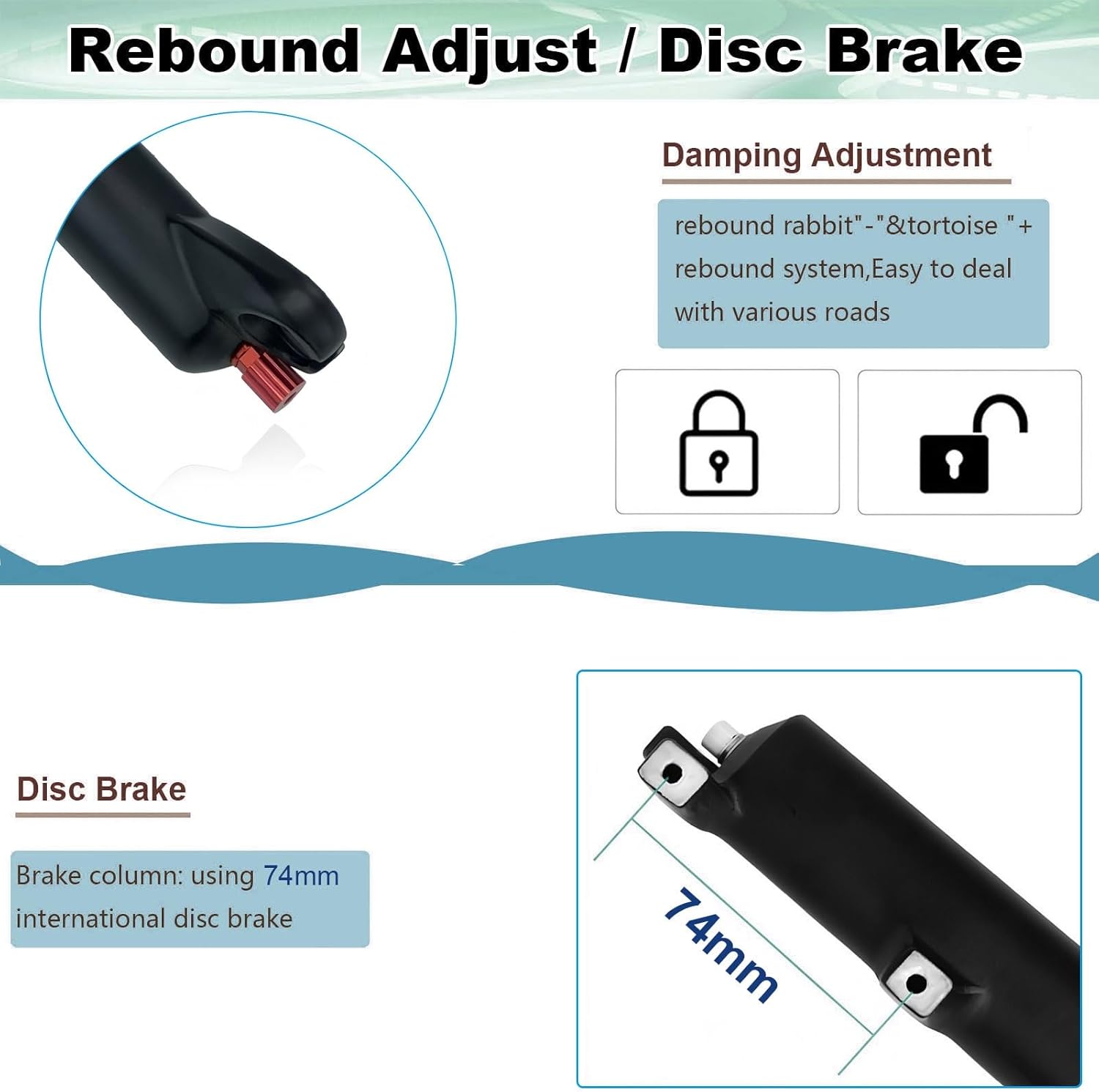 AuroraXQ 20 inch 4.0 Fat Tire E-Bike Air Suspension Fork, 190mm Travel Spacing Hub 135mm Snow Beach Mountain Bike Double Shoulder Electric Bicycle Front Forks