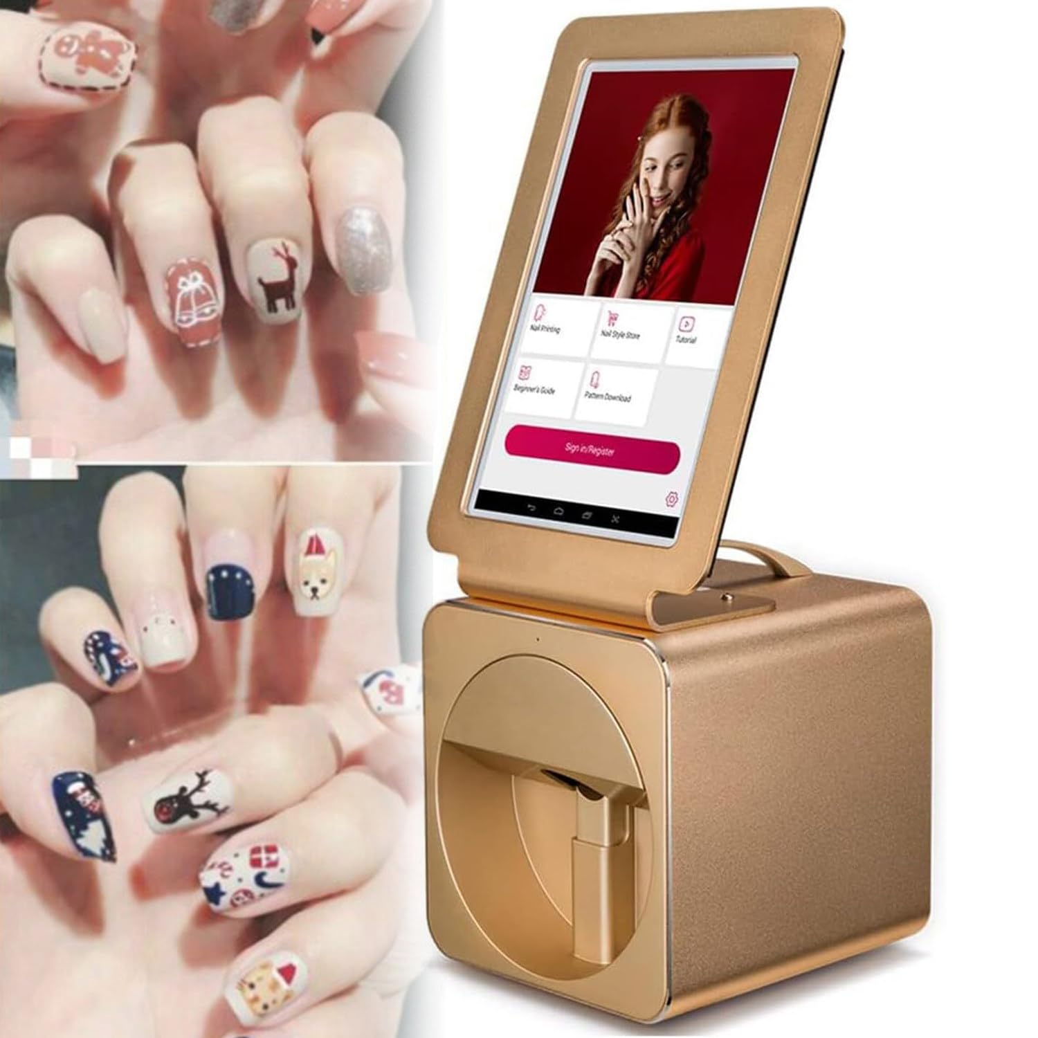 Macchina portatile 3D per nail art, stampante digitale per nail art, macchina per stampa a colori fai da te con touch screen da 10,1 pollici, stampa 35 secondi, per manicuristi, RoseGo, oro