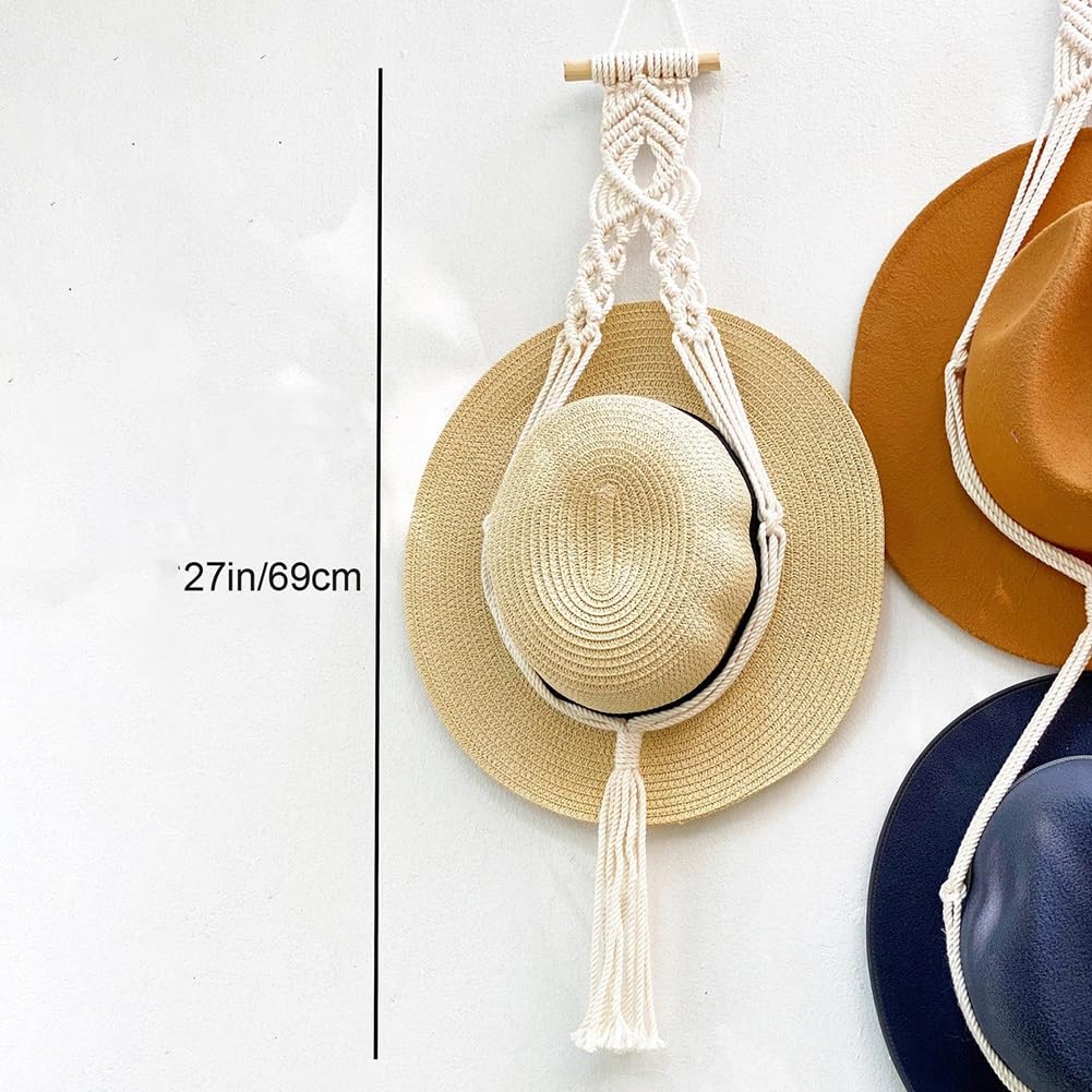 Organizador De Sombreros para Colgar En La Pared, Estante De Sombrero Boho para Exhibición, Colgador De Sombrero Bohemio, Estante De Exhibición De Sombrero Tejido A Mano, Soporte Decorativo