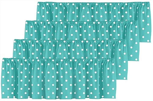 Cenefa de cortina corta con bolsillo para cortinero, color menta y turquesa, lunares blancos y turquesa, para decoración de cocina, dormitorio, 52 x