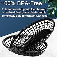 Vista 3 de Paquete de 50 cestas de plástico negro para alimentos de 9 x 5.7 pulgadas, ovaladas para freír comida rápida, cestas de plástico para perros