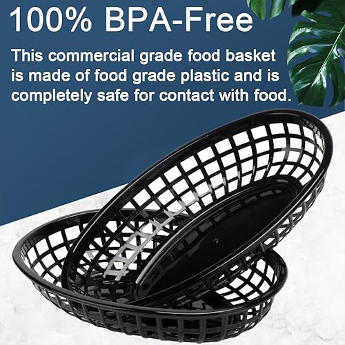 Miniatura 10 de Paquete de 50 cestas ovaladas de plástico para comida rápida, 9 x 5.7 pulgadas, canastas de plástico rojo para servir alimentos, cestas