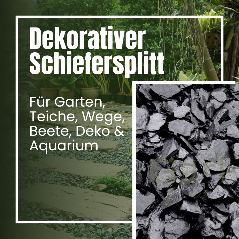 Schiefersplitt Garten 10-20 mm 25 Kg Zierkies Schwarz Schieferbruch Dekostein Aquarium Bodengrund Aquarium Deko Steine Schiefersteine