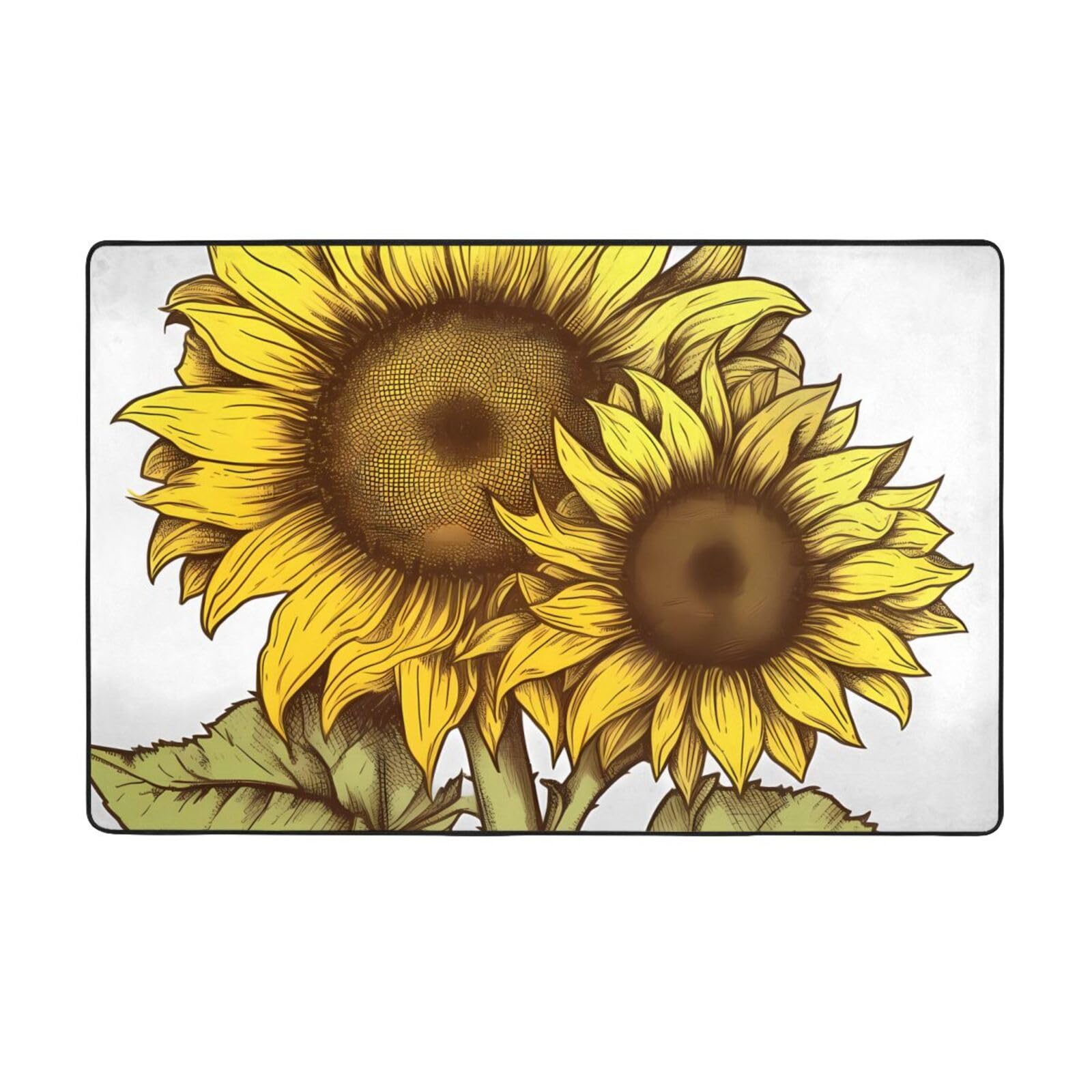 Tapis d'intérieur moderne motif tournesols ultra doux 152x99 cm pour salon et chambre