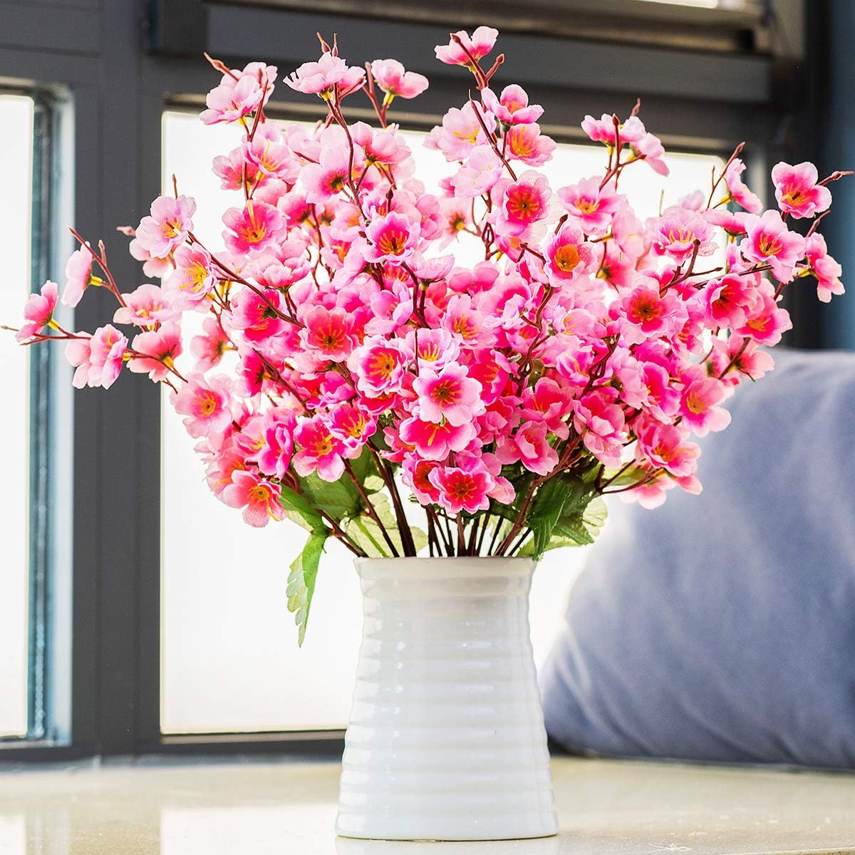 Artificial Cherry Blossom and Ceramic vases, Fake Plum Blossoms Silk Flowers and Artificial Bouquets, Table Decoration Flowers, Suitable for Banquet Home Office Decoration (Pink) : Home & Kitchen