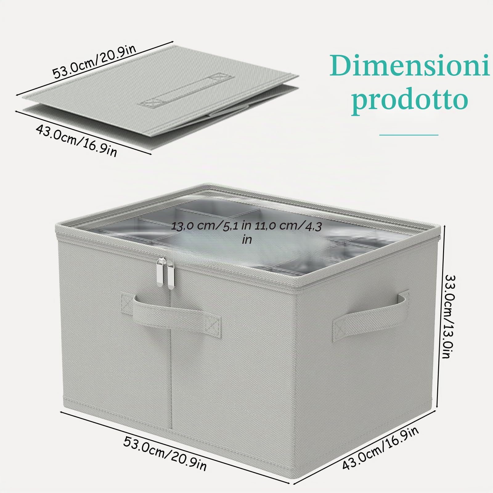 Scatole per Scarpe, Tessuto Scarpiera Salvaspazio con Copertura Trasparente, Shoes Organizer Pieghevole con 3 Maniglie, Adatto per 8-16 Paia, 53 x 42 x 33 cm, Grigio, XSNX01GL-1