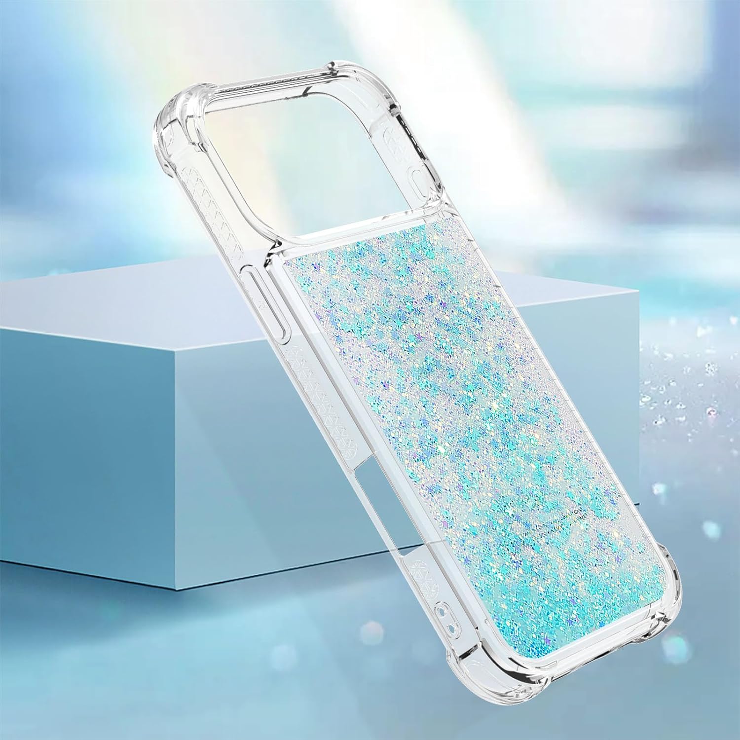 Compatible with iPhone 17 Pro Case Glitter Sparkle Cute Liquid Clear Flowing Quicksand Shockproof TPU Protective Girly Women Phone Case for iPhone 17 Pro 6.3" Star Blue YB - Image 6