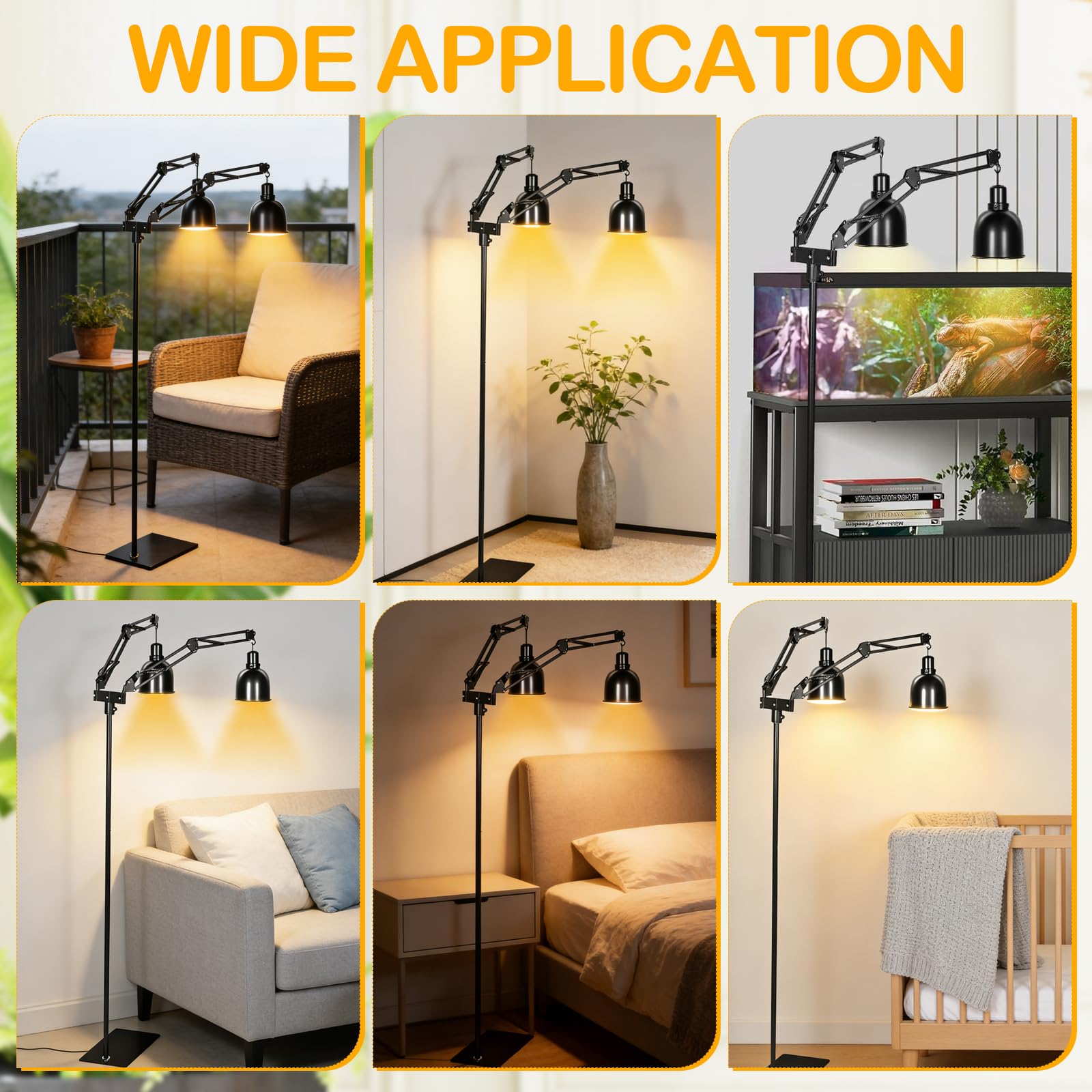 Soporte de Lámpara de Reptiles, Altura Ajustable 40-160CM, Rotación de 360°, Soporte de Luz de Suelo Telescópico de Reptiles con 2 Ganchos para Tortugas, Ciempiés y Arañas