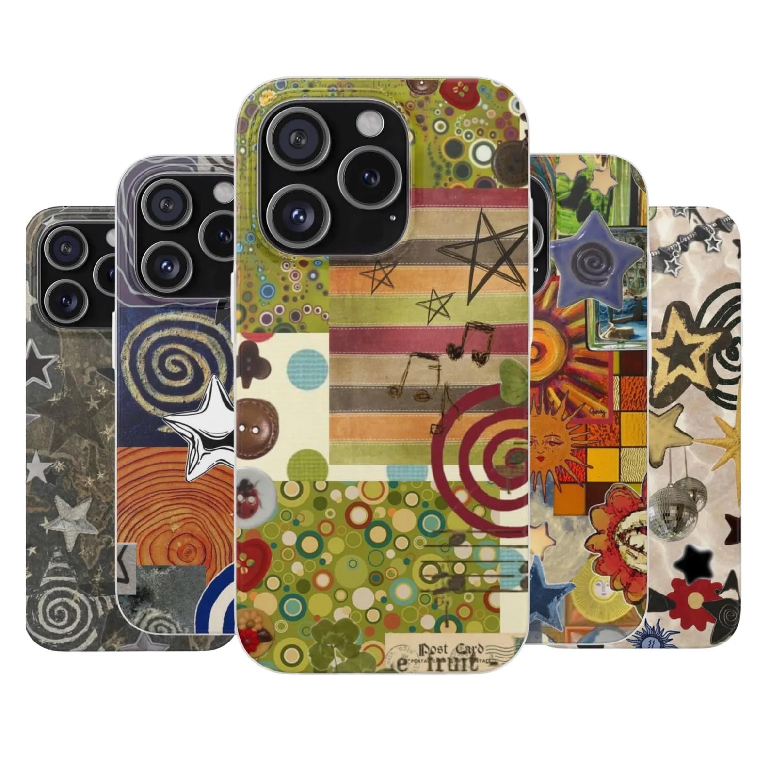 Retro Whimsy Artistic Collage Phone Case Star Abstract Funky Aesthetic Cover for Women Teens Fits 17 16 15