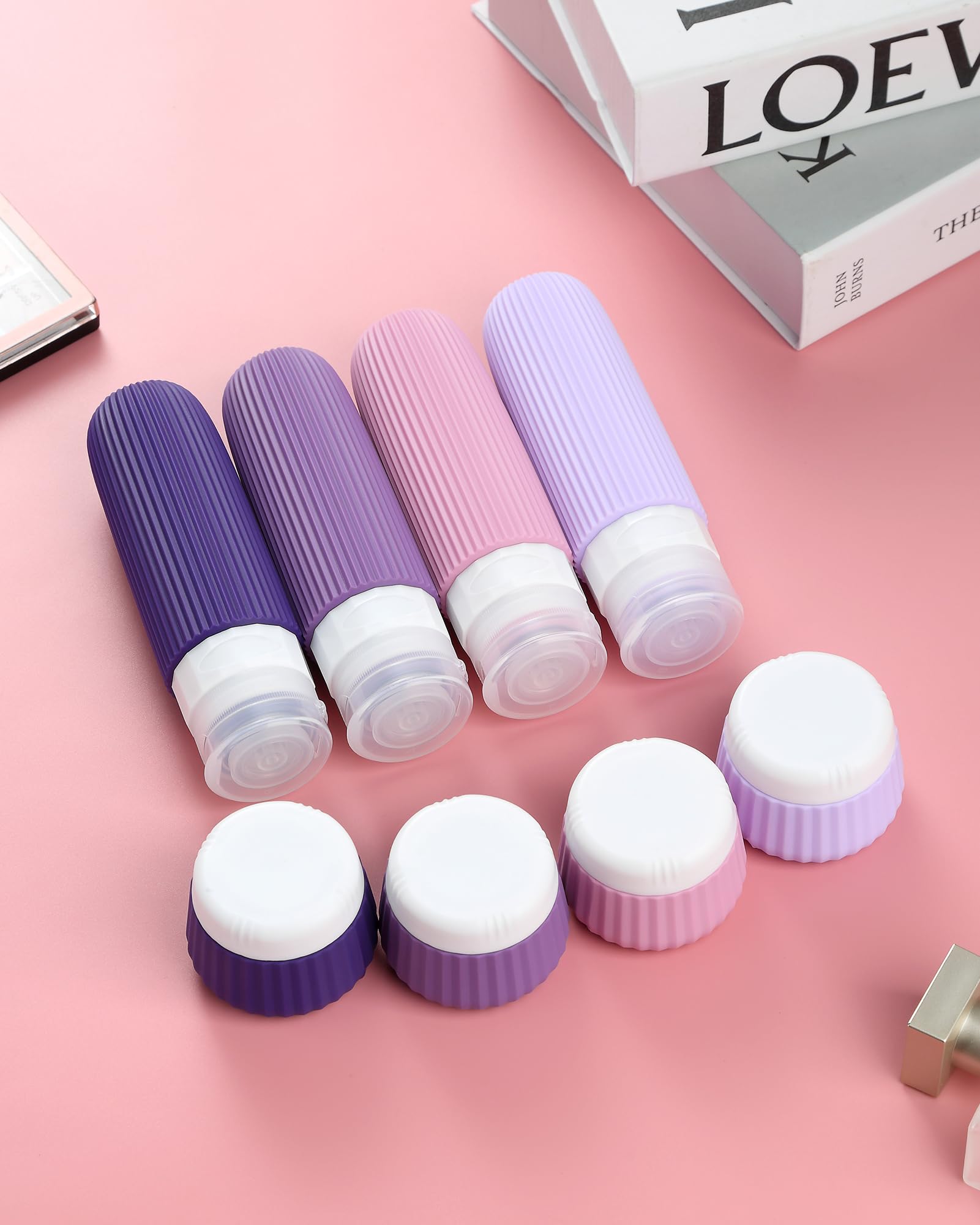 Mrsdry Bottiglie da viaggio per articoli da toeletta, confezione da 8 pezzi, approvate TSA, dimensioni da viaggio, 85 g, contenitori da viaggio per articoli da toeletta, con sacchetto trasparente, in
