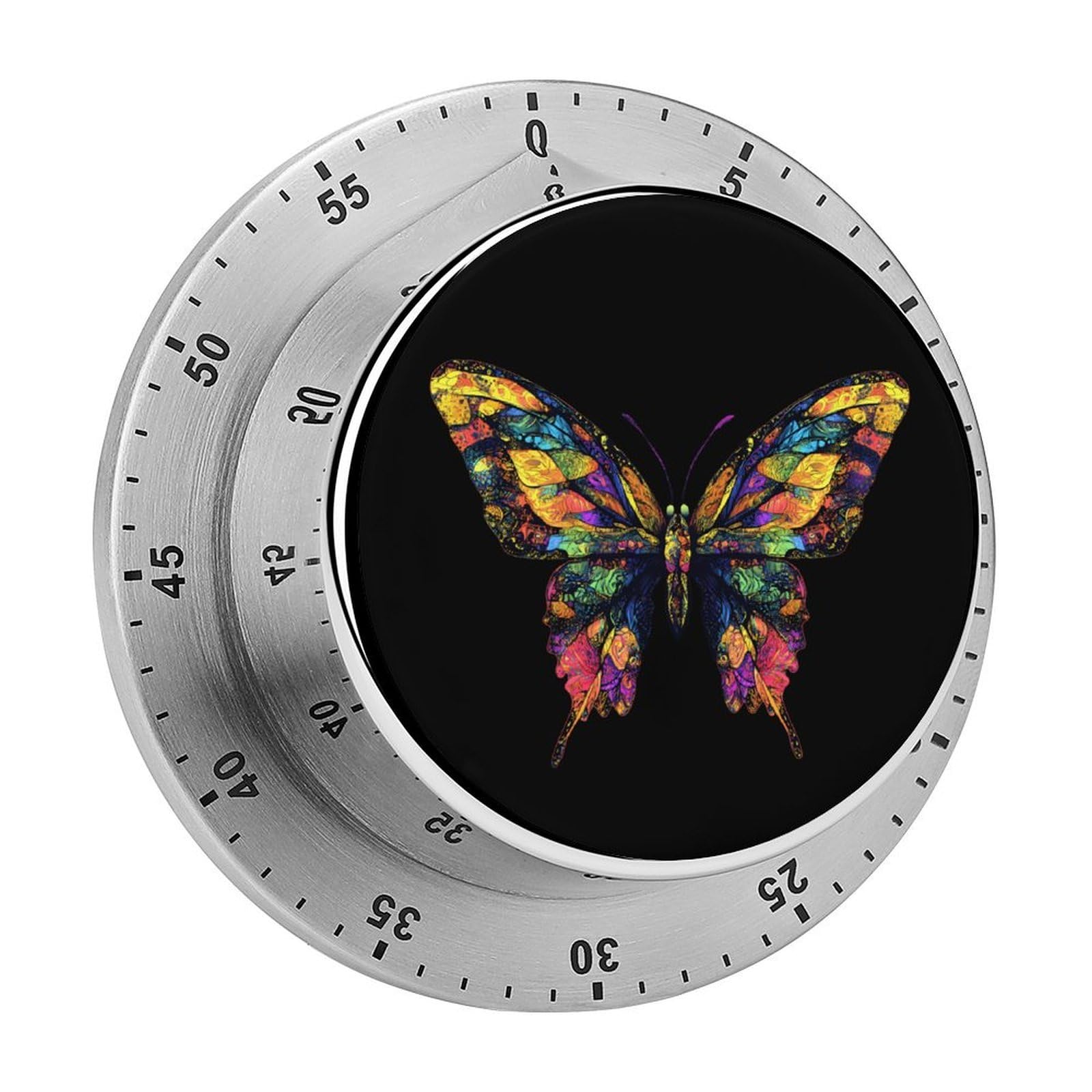Butterflys Kaleidoscopic Patterns Mechanical Timer with Alarm for Kitchen Cooking Productivity Stainless Steel Timers