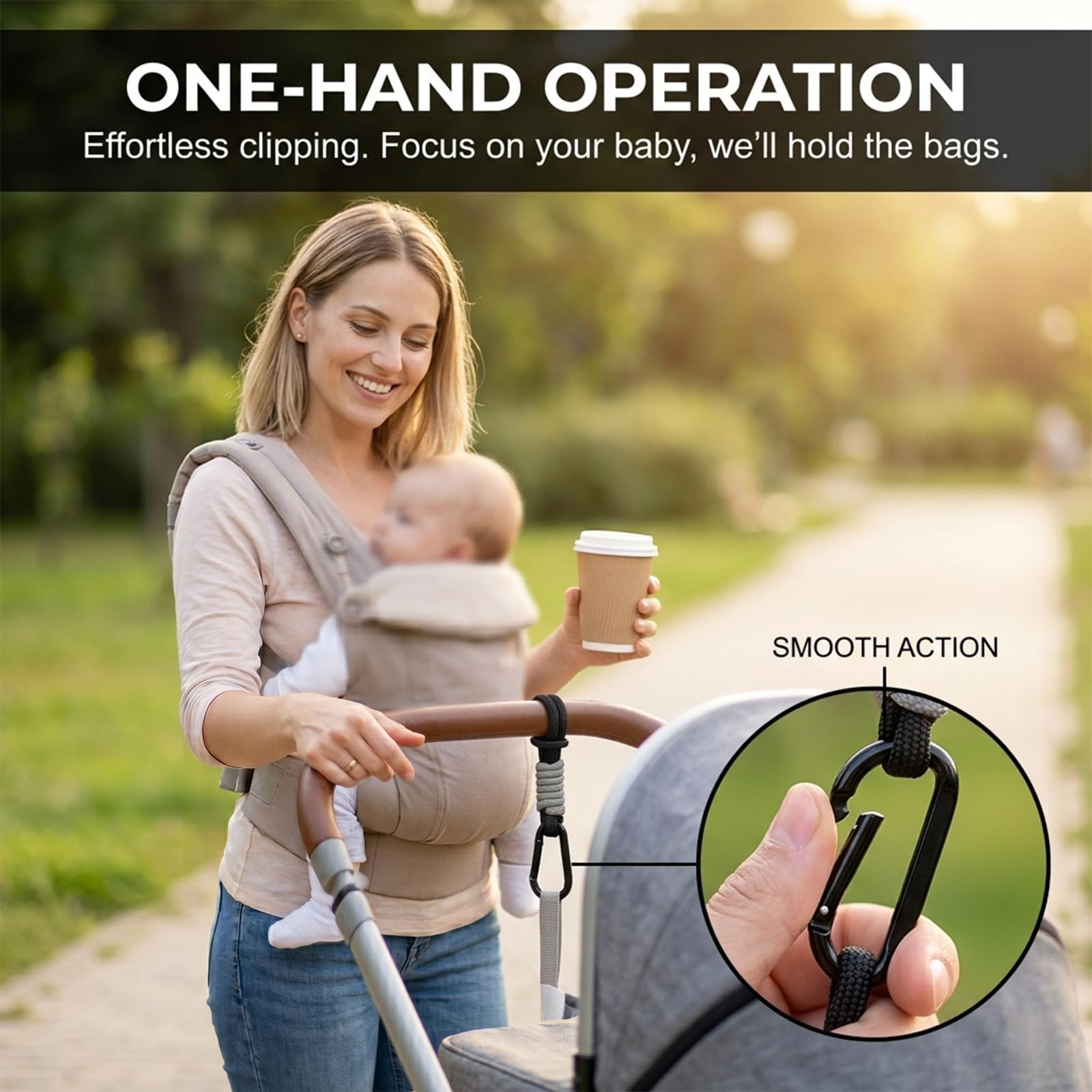 2 Ganci Passeggino Nero, Supporto Borsa Universale per Passeggino, Carrozzina & Sedia a Rotelle