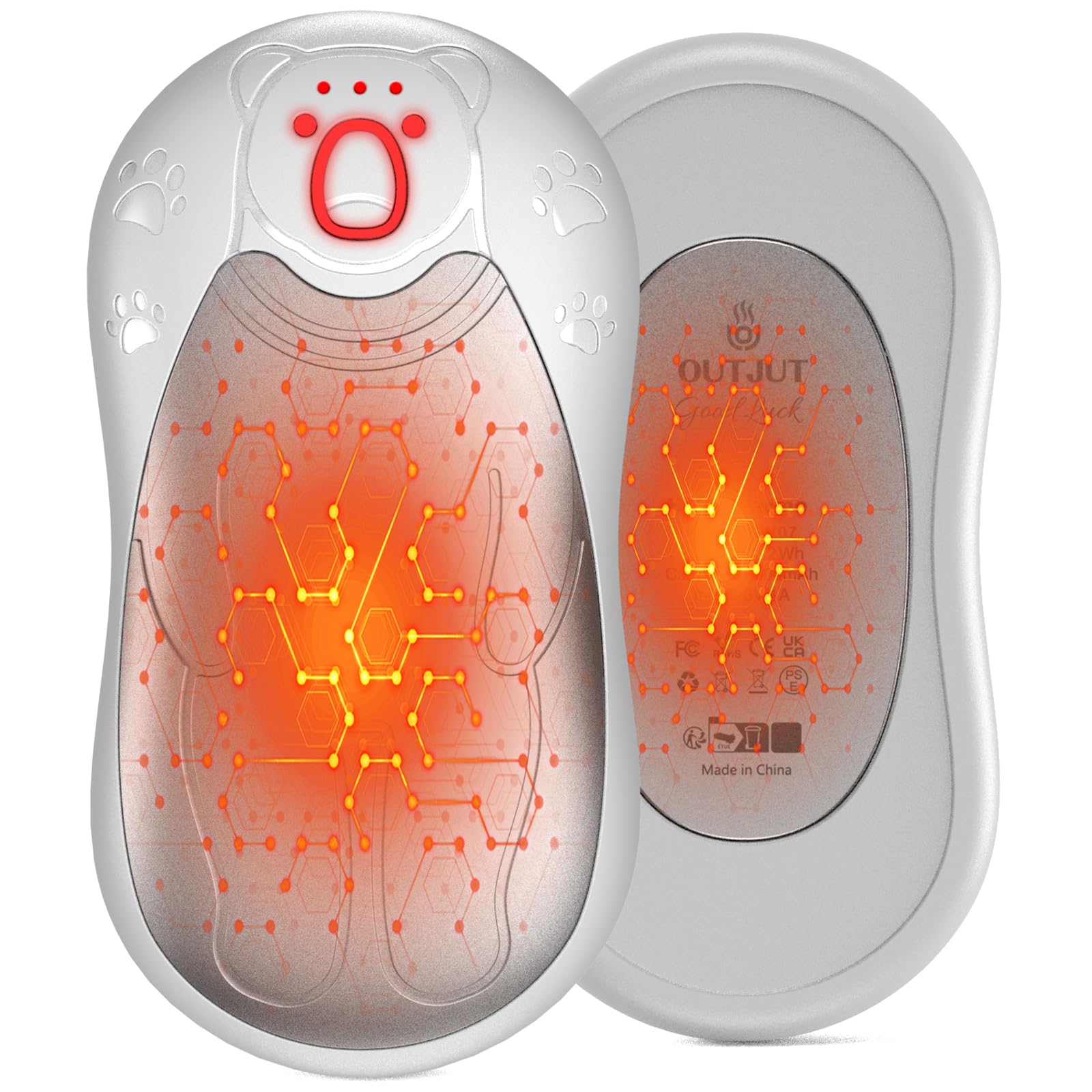 OUTJUT Dual-Sided Hand Warmers Rechargeable 12000mAh, Electric Hand Warmer Split 2 Pack, Portable Pocket Warmer Reusable 3 Quick Heating Modes, Ideal Warm Gift for Golf, Camping, and Skiing-White