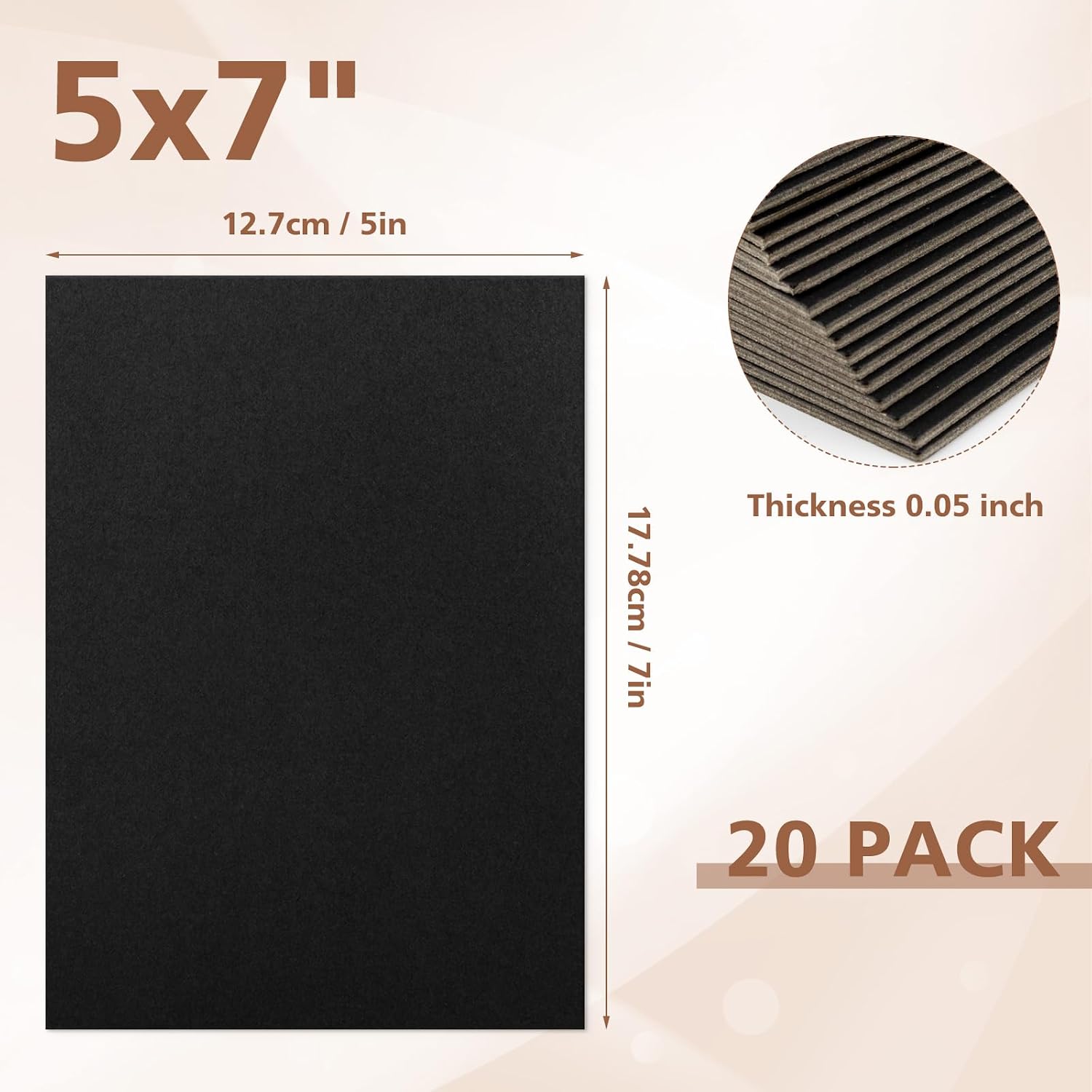 Mat Board Center 20 Pack 5x7 Chipboard Sheets 50pt, Black