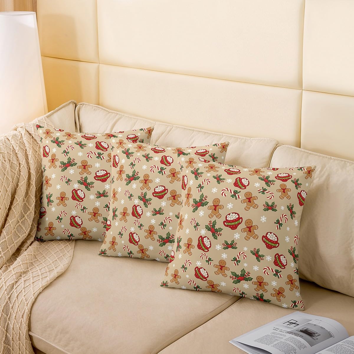 Loussiesd Gingerbread Man Reversible Throw Pillow Covers for Kids 55x55cm Xmas Cookies Pillow Covers Home Decorative Merry Christmas Snowflake Square Cushion Covers Set of 2 Happy New Year