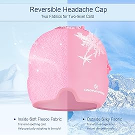 KingPavonini Ice Head Wrap, Adjustable Migraine Headache Relief Cap with Drawstring, Hot/Cold Migraine Hat for Tension Stress, Sinus, Puffy Eyes, Pink