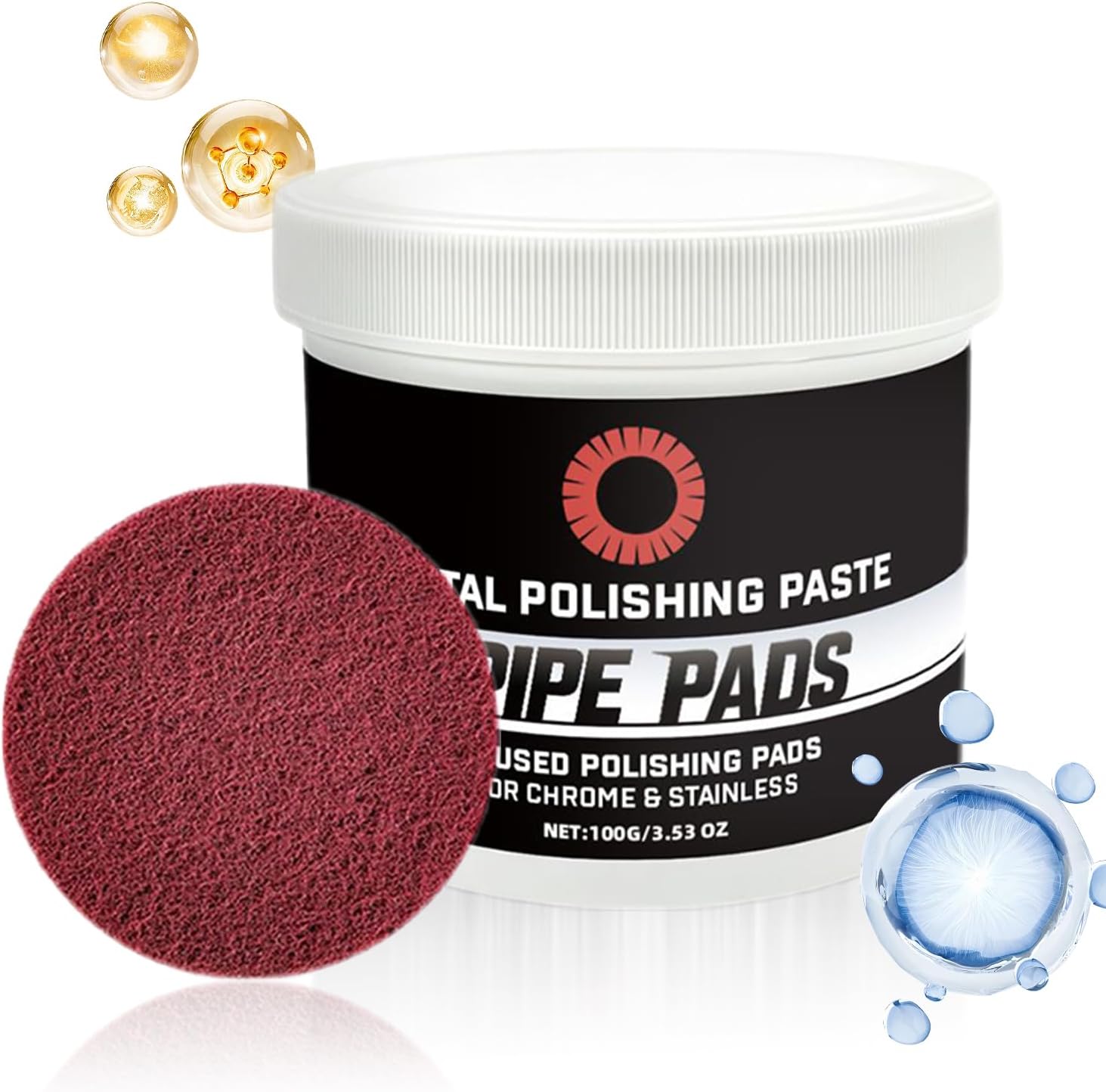 Metal Polishs Paste - 100g Metal Scratch Remover Paste, Metals Cleaner With Easy Application, Pipe Infused Polishing Pads, For Brass Stacks Exhausts Wheels Bumpers Aluminum Chrome