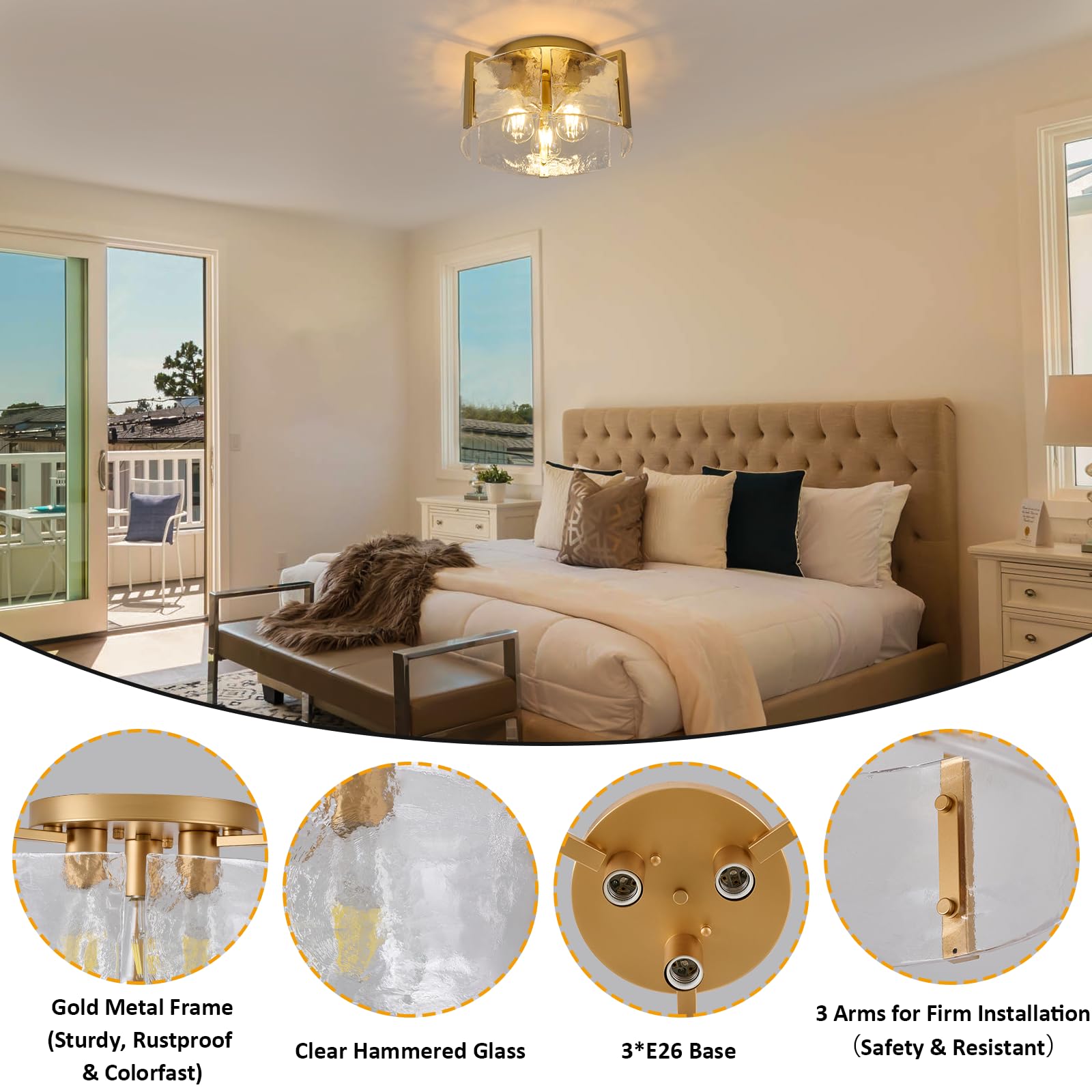 Moderna lámpara de techo semiempotrada, lámpara dorada para pasillo, montaje en techo, regulable, para vestíbulo, cocina, lámparas de techo para dormitorio, baño, comedor, lavandería, entrada 3