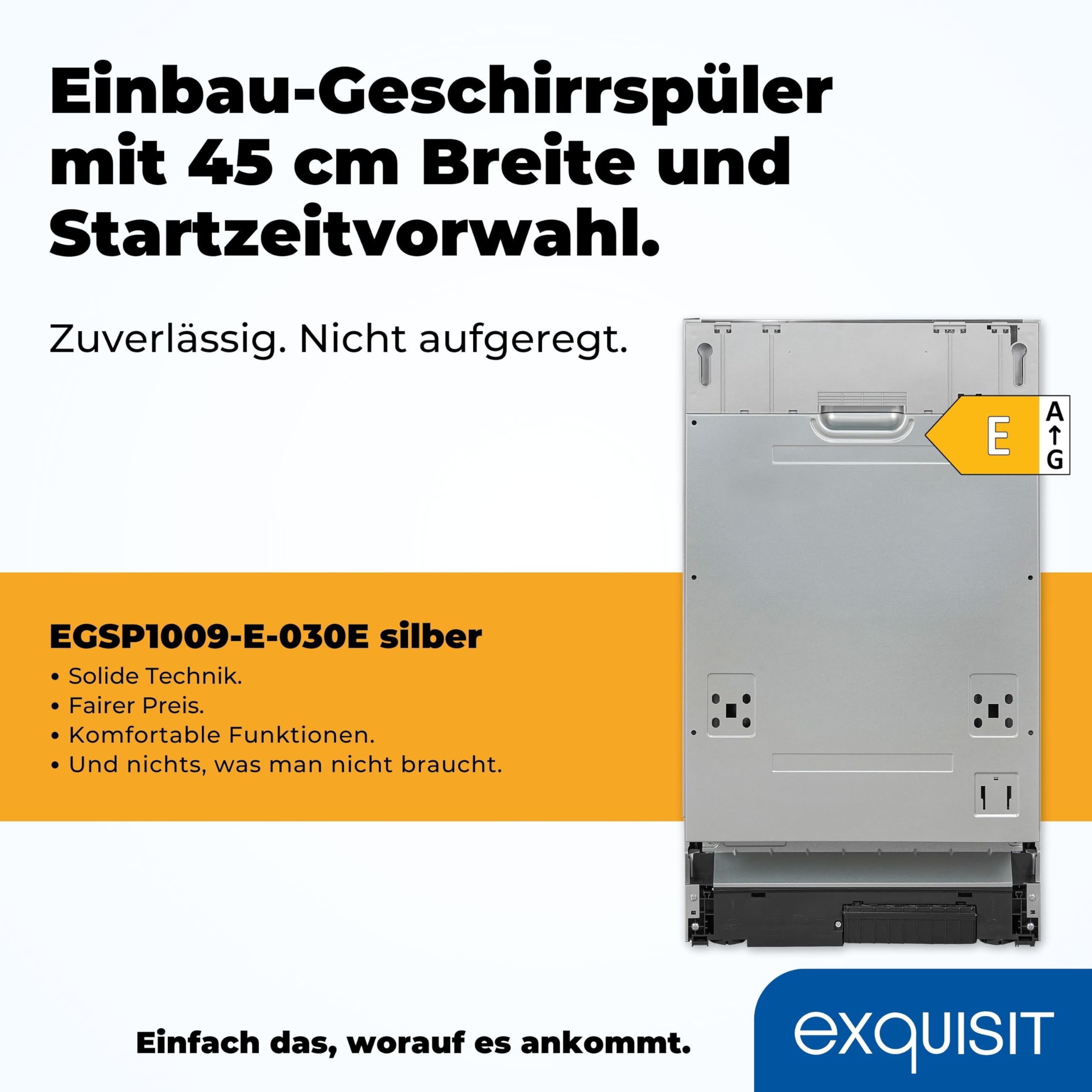 Exquisit EGSP1009-E-030E Einbaugeschirrspüler vollintegriert 45 cm 9 Maßgedecke silber Energieklasse E