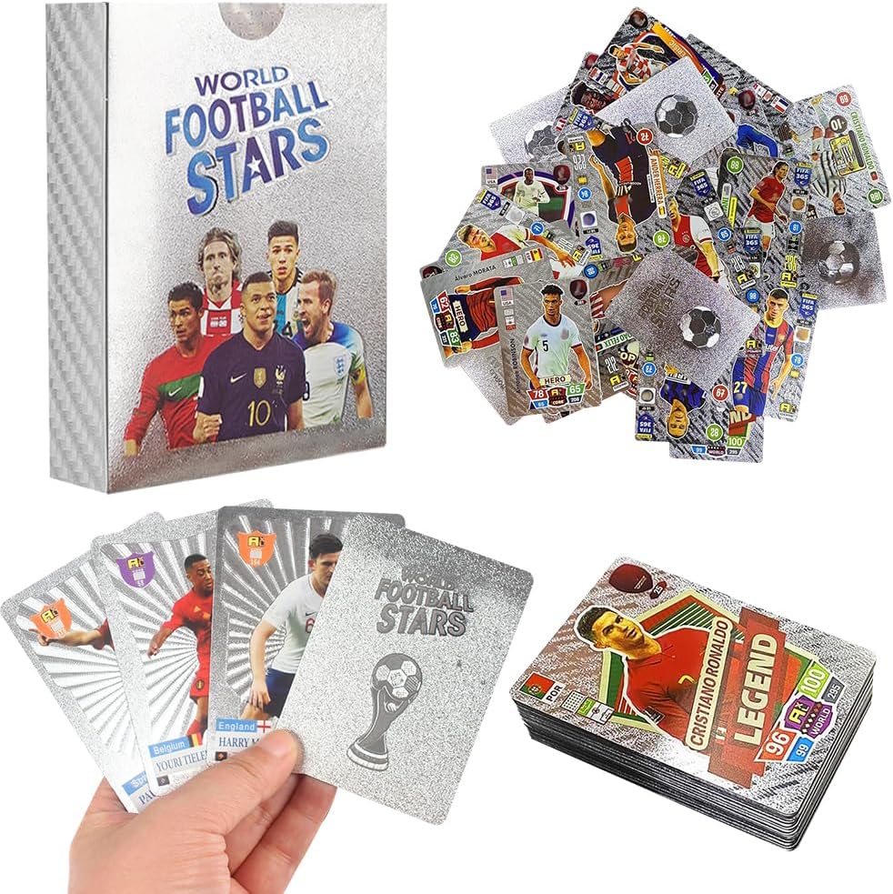 Foreverup55Pcs Premier League & UEFA Football Cards - Silver, Trading Card Set