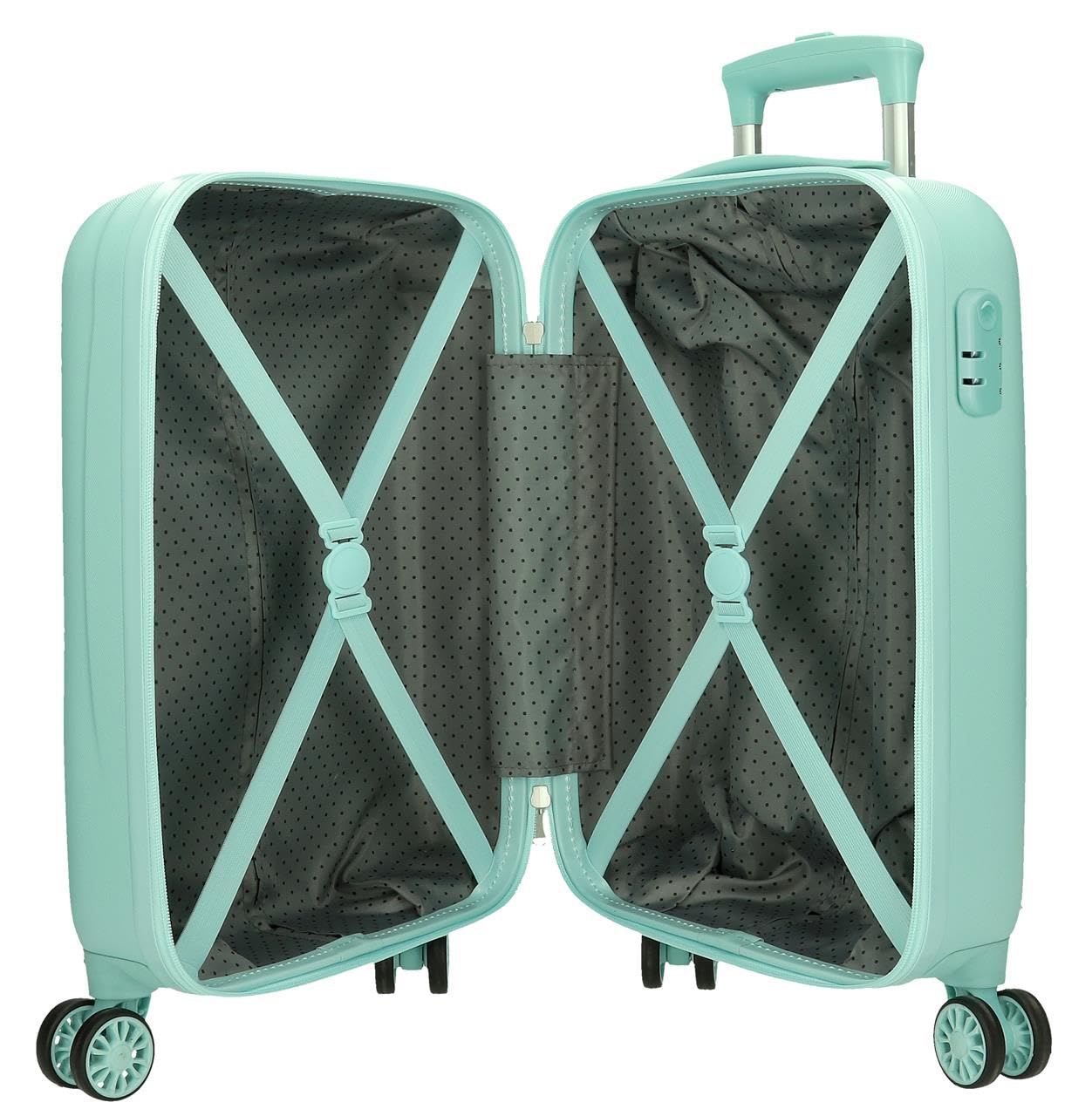 Joumma Disney Beach & Love Turkusowa niebieska walizka kabinowa 33 x 50 x 20 cm sztywne zapięcie szyfrowe z boku ABS 28L 2,2 kg 4 koła podwójny bagaż podręczny