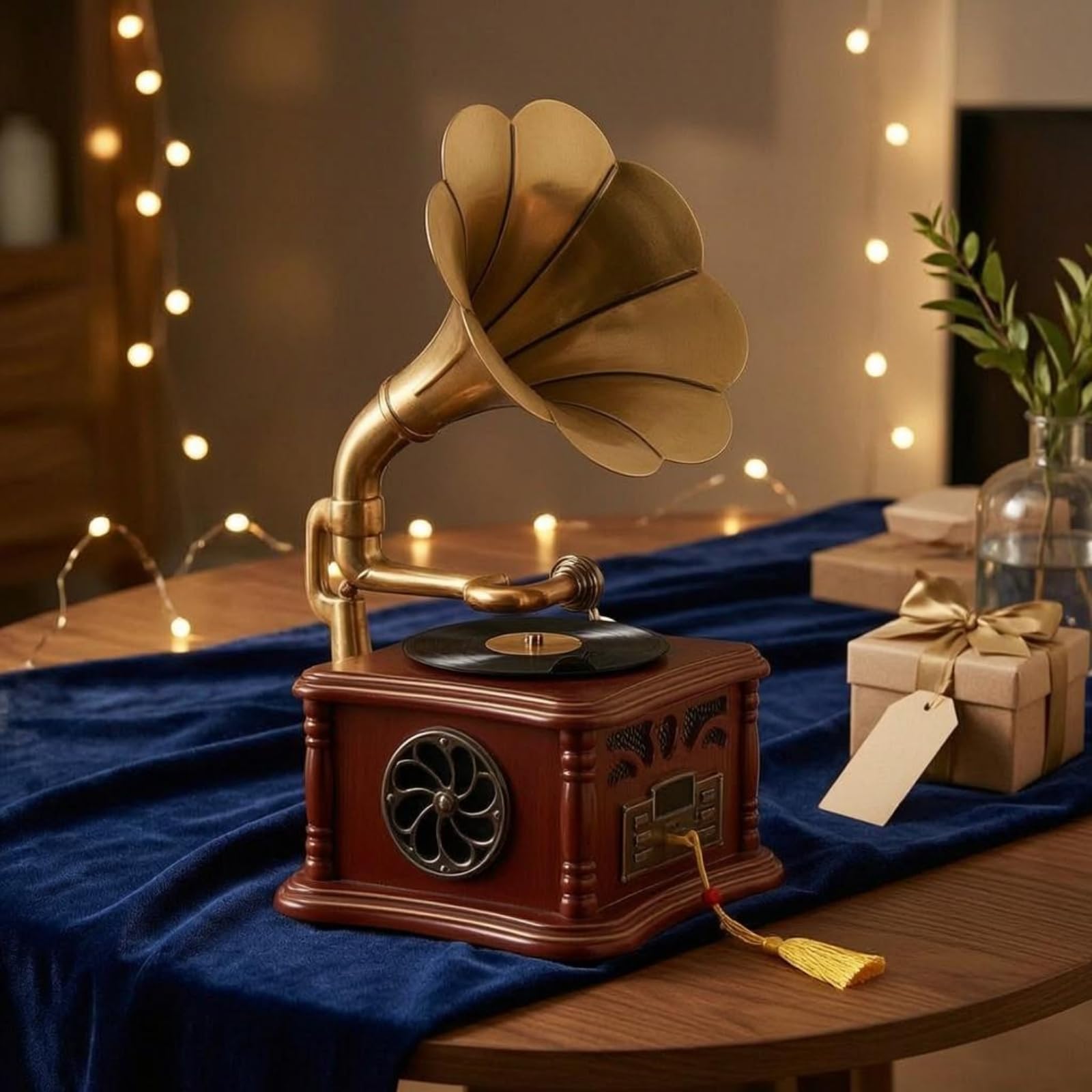 Altoparlante a Tromba Bluetooth Altoparlante Stile Giradischi Ornato Elettronica Domestica per Ascolto in Casa, Esposizione Interna, Bianco