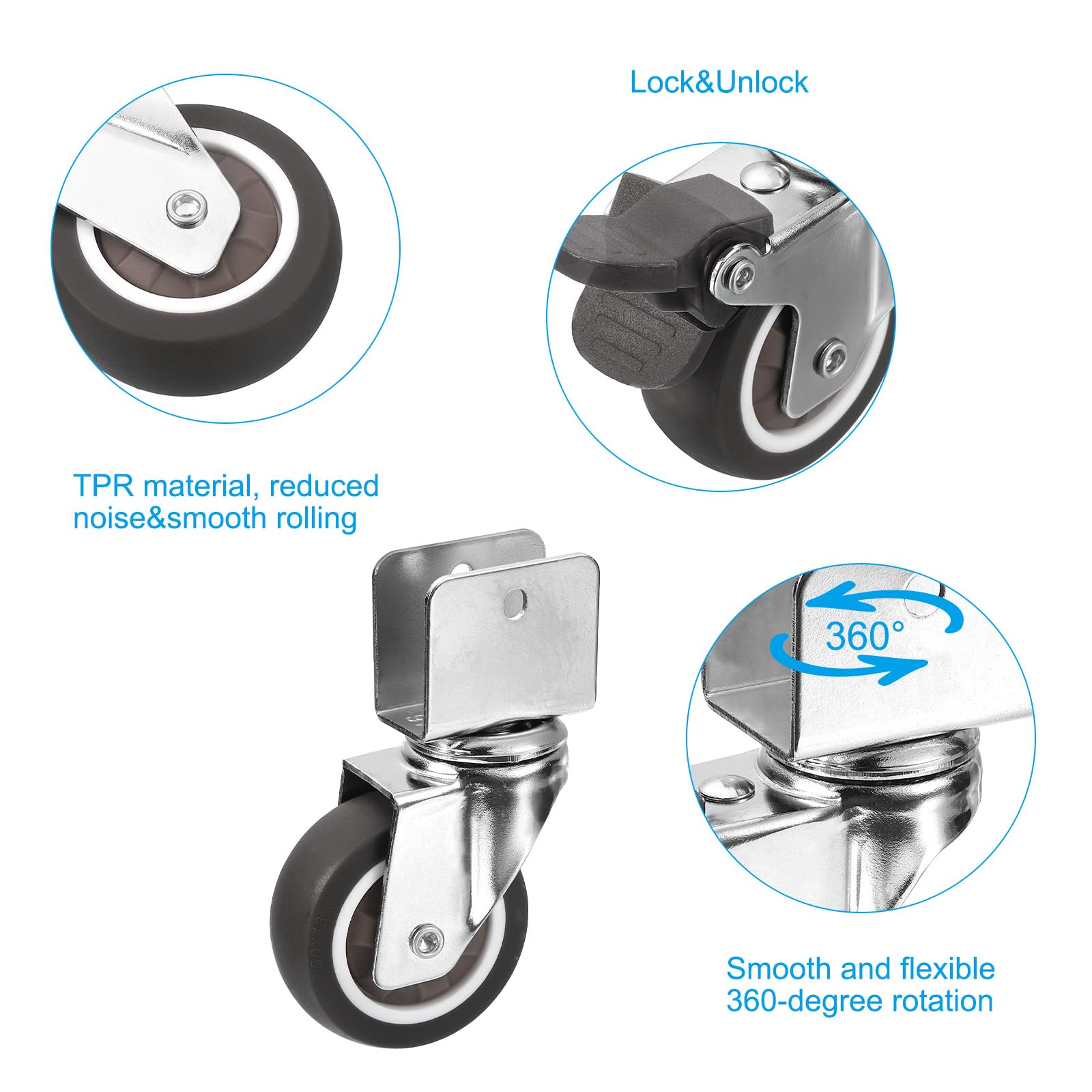 PATIKIL 1.5" Swivel Caster Wheels with 1" U Bracket - Image 4