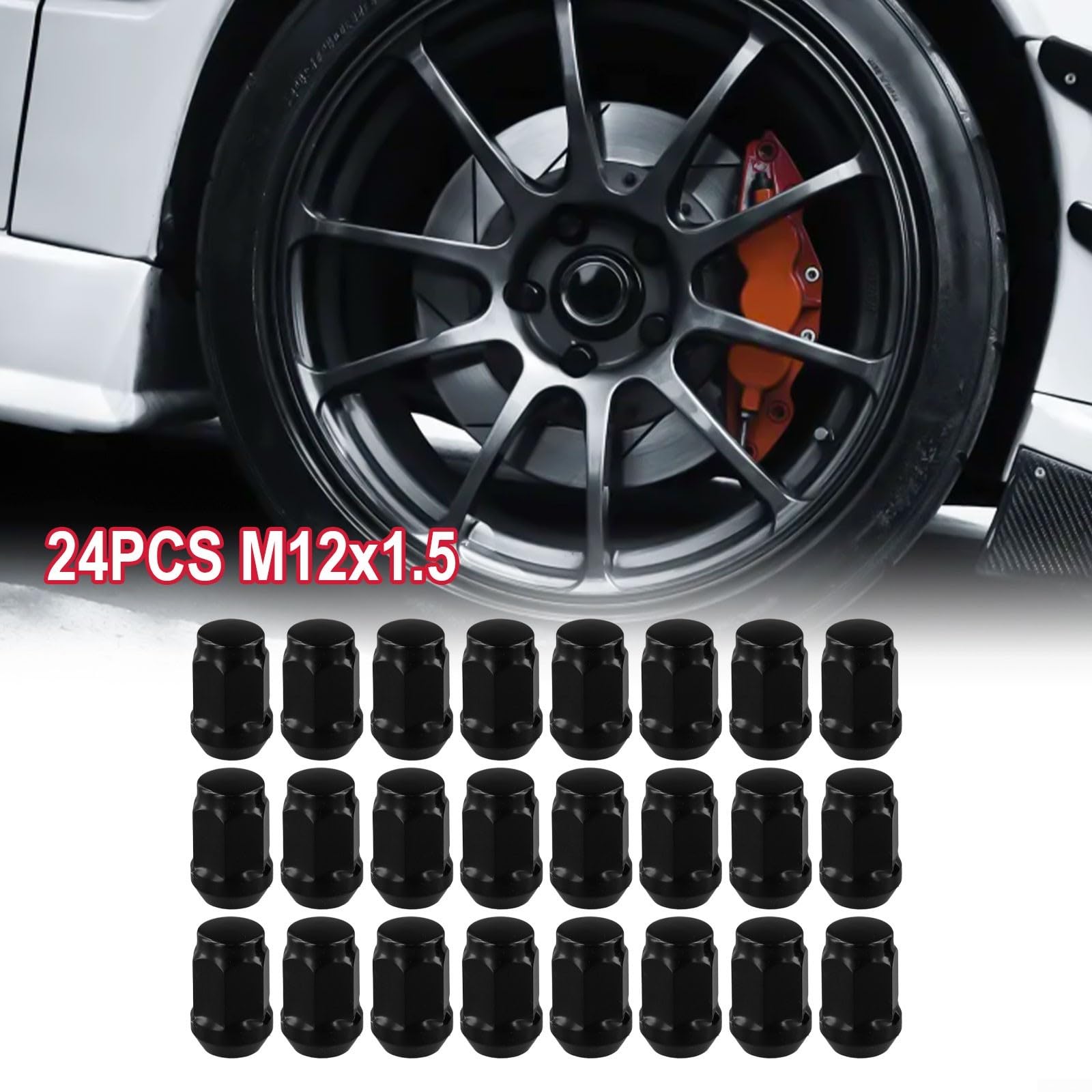 Lot de 24 écrous de roue 12 x 1,5 pour Land Cruiser et Ford avec siège conique et taille de douille de 19 mm