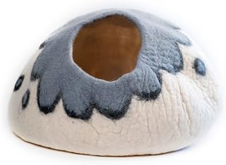Reefelt Felt Cat Cave Bed - Premium Handmade 100% Merino Wool Themed Bed for Cats and Kittens (Flower Petal Opening)