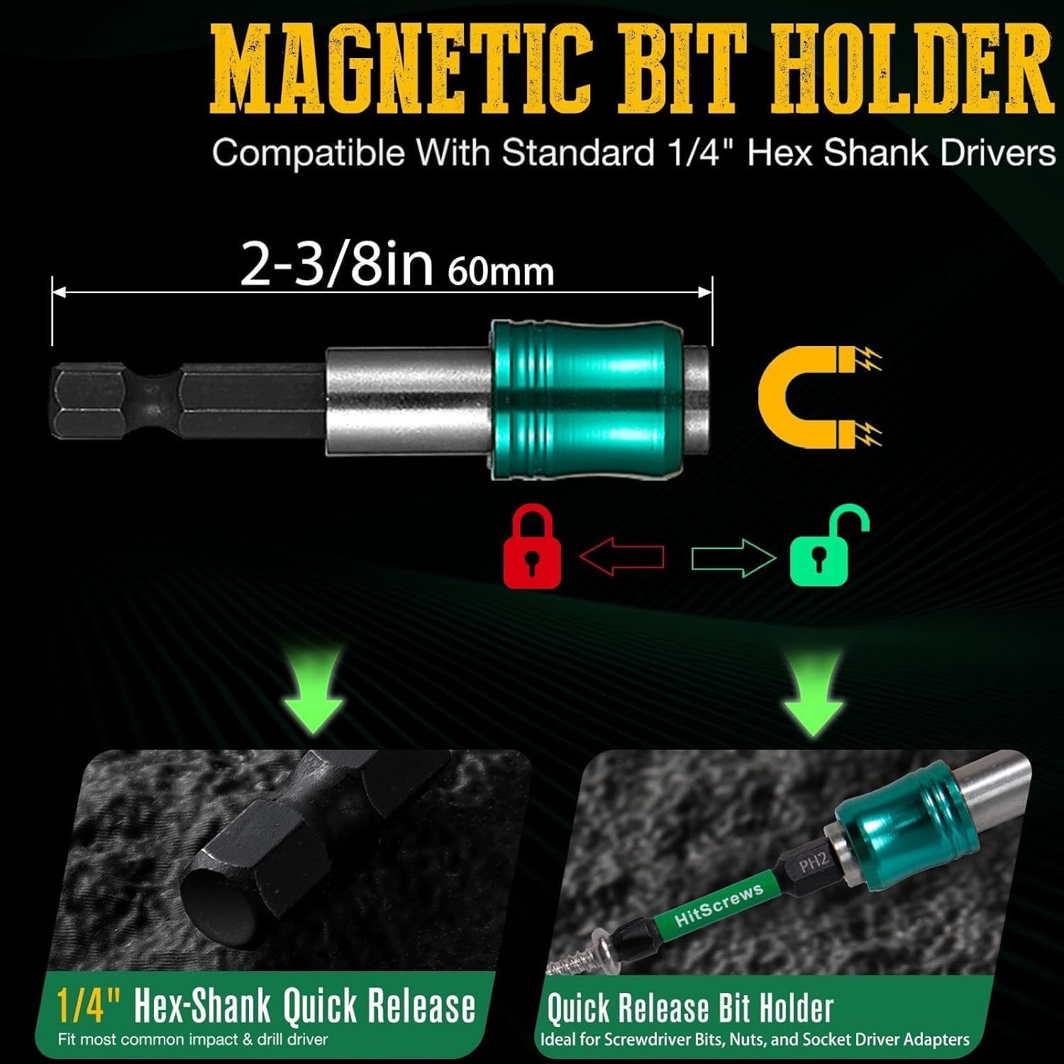 PH2 Long Phillips Screwdriver Bit Set – 12 Pack Mixed Length Phillips Impact Driver Bits with High Magnetic Bit Holder, S2 Steel, 1"/2"/4"/6" Magnetic Driver Bits